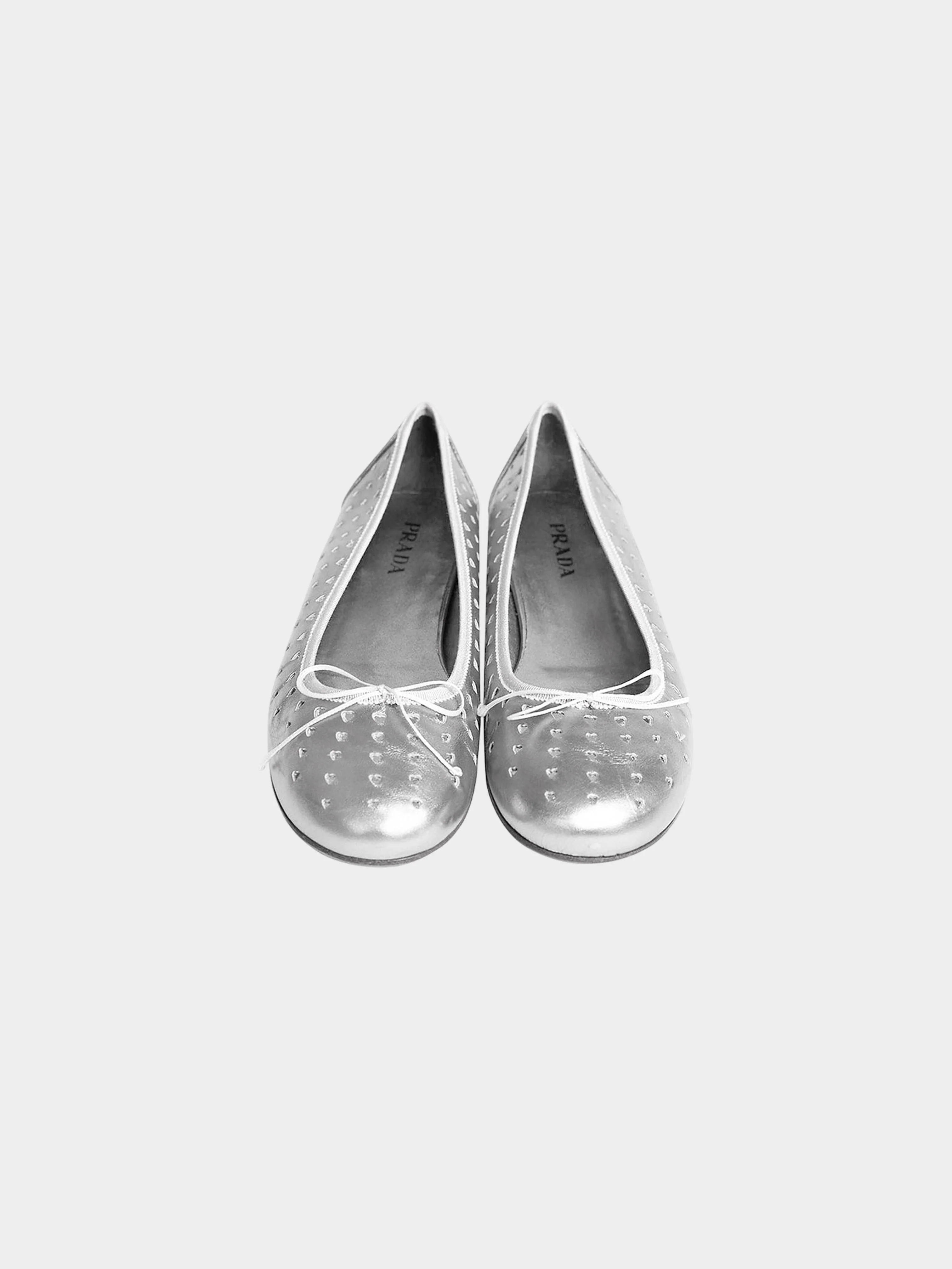 Prada 1990s Silver Heart Ballerina Flats - Image 2