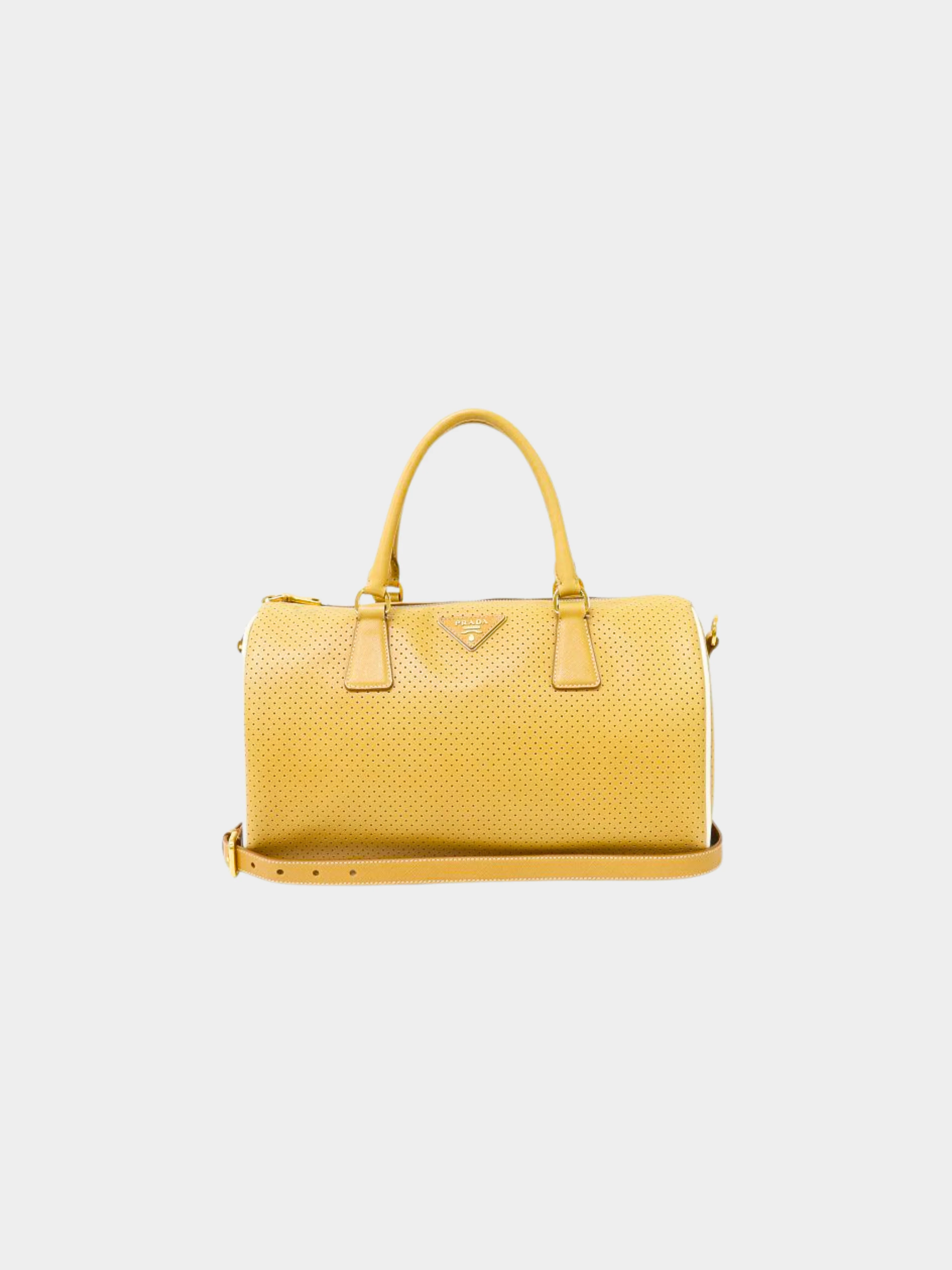 Prada 2000s Beige Perforated Leather Bowler Two-Way Bag