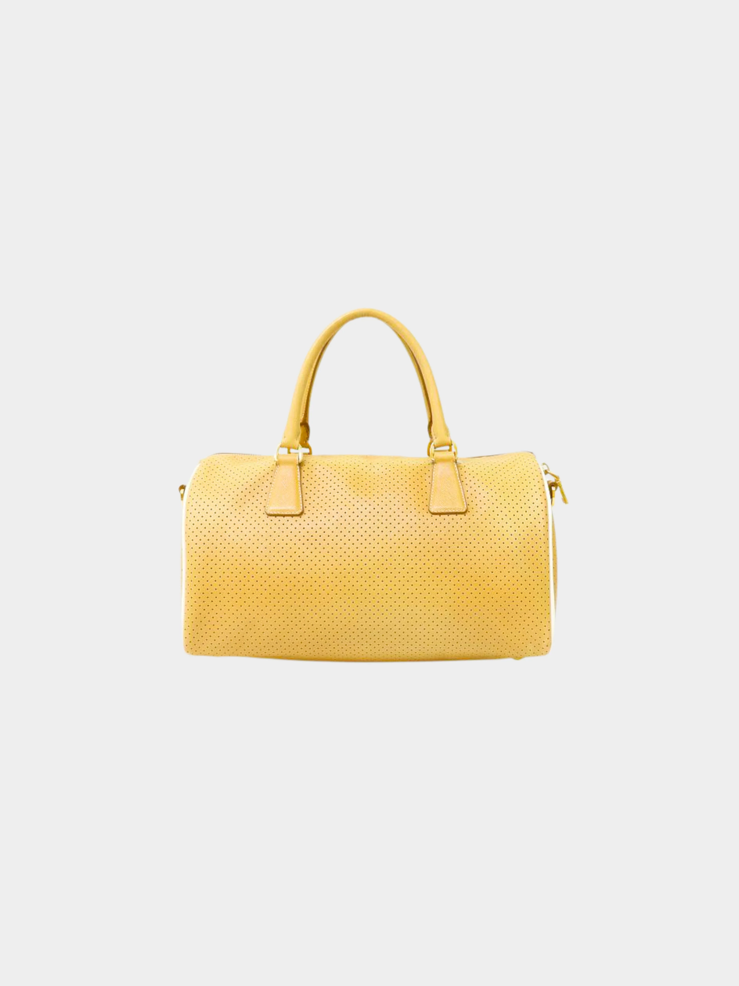 Prada 2000s Beige Perforated Leather Bowler Two-Way Bag - Image 2