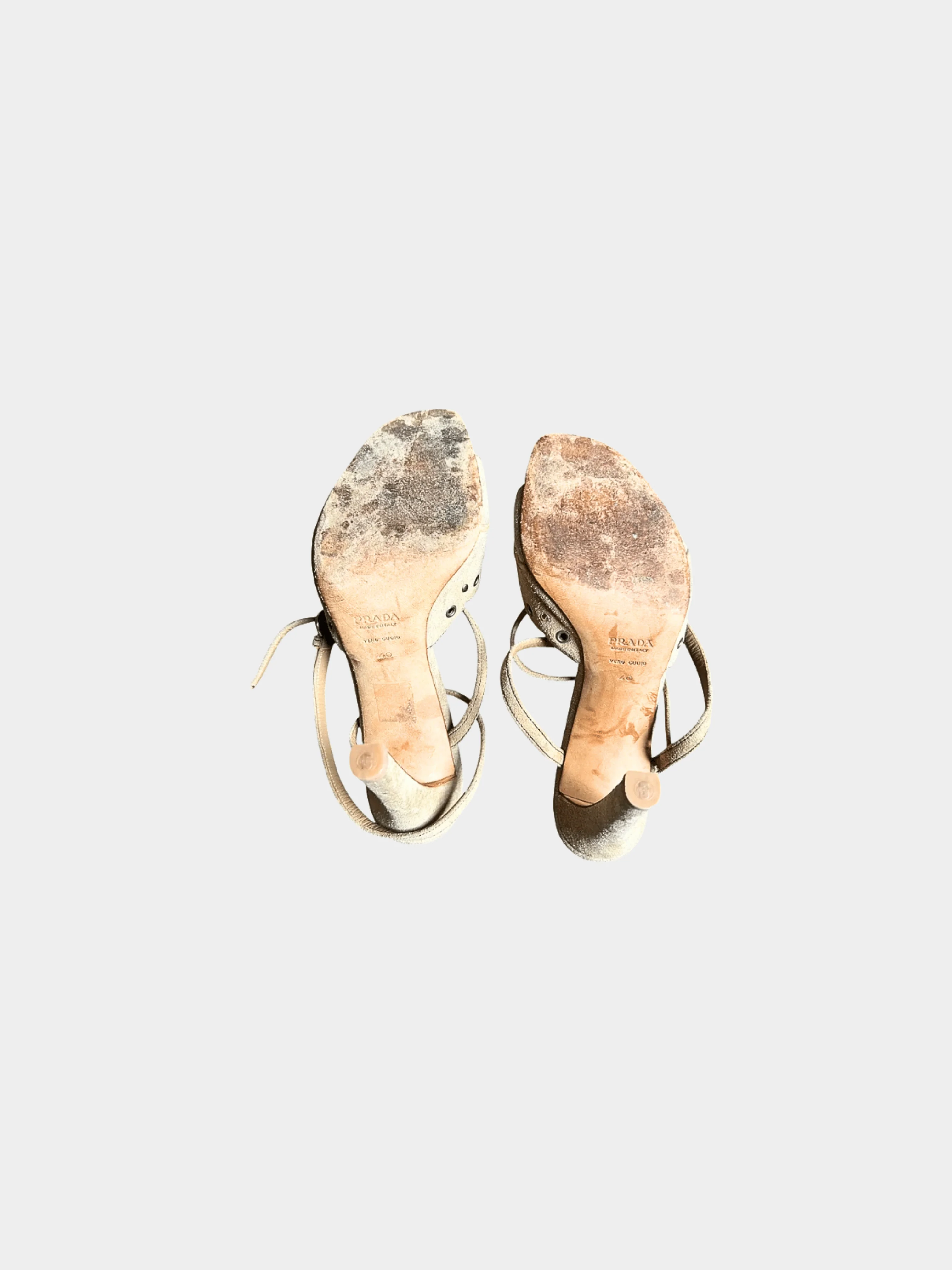 Prada 2000s Beige Suede Eyelet Strap Sandal Heel - Image 4