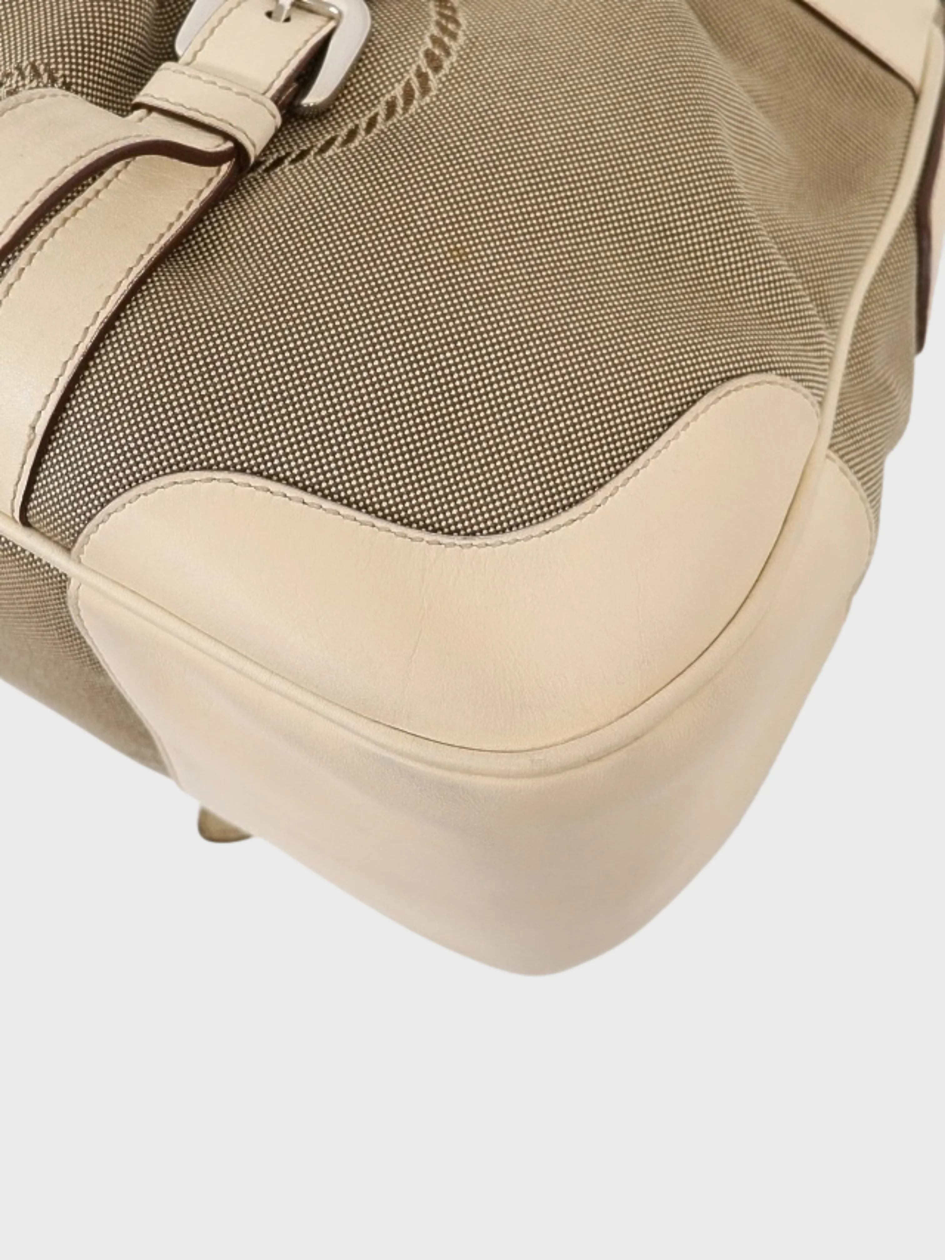 Prada 2000s Beige White Jacquard Leather Logo 2-Way Bag - Image 3