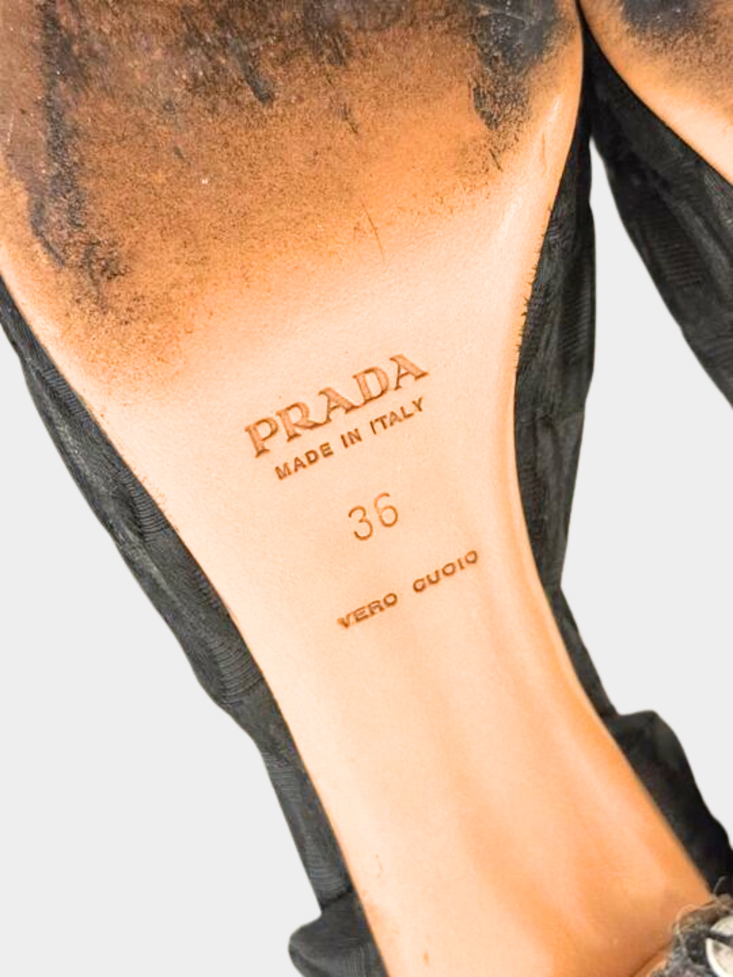 Prada 2000s Black Fabric Textured Kitten Heels - Image 6