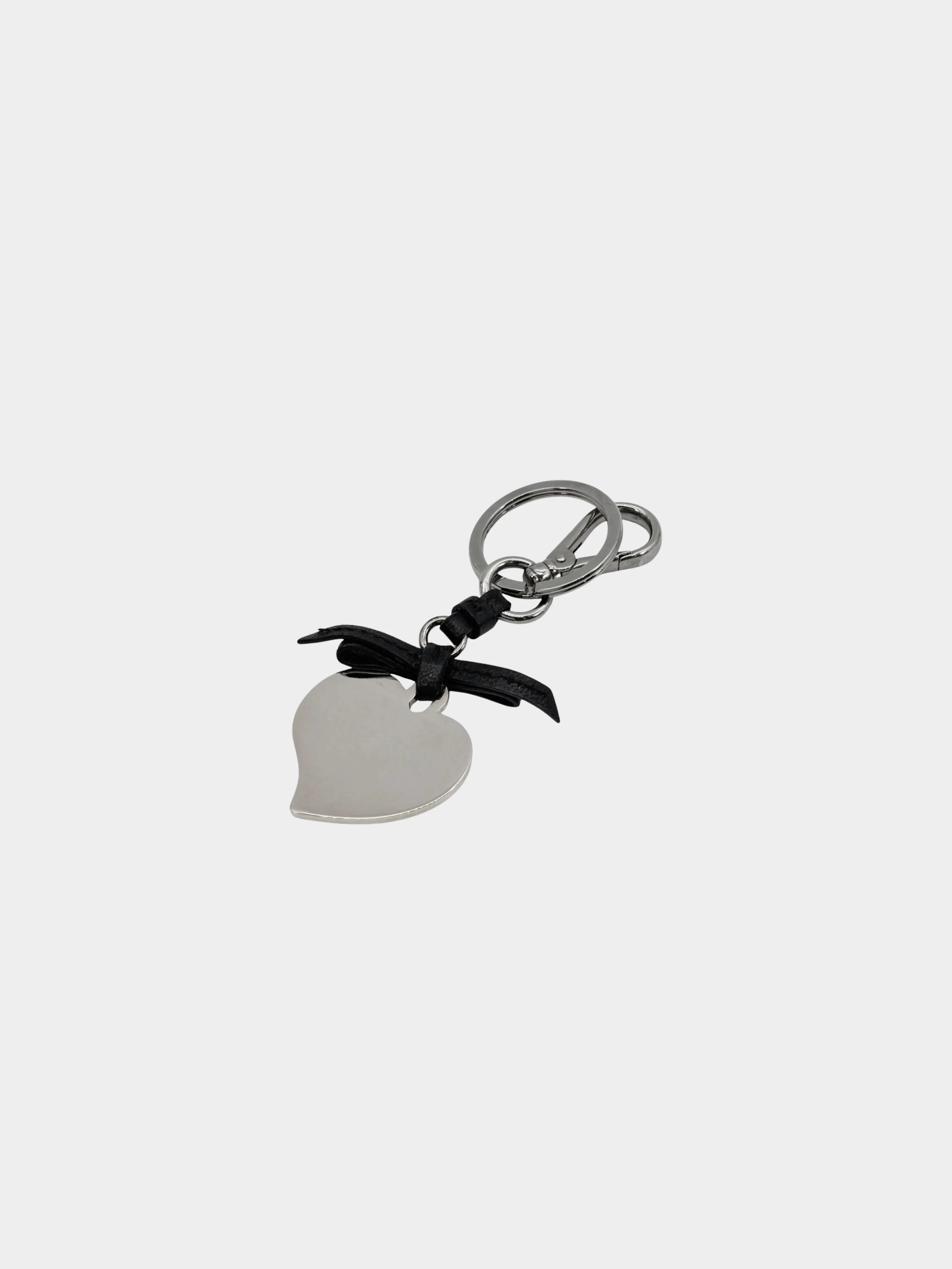 Prada 2000s Black Heart Shaped Logo Plaque with Silver Hardware Keychain - Image 2