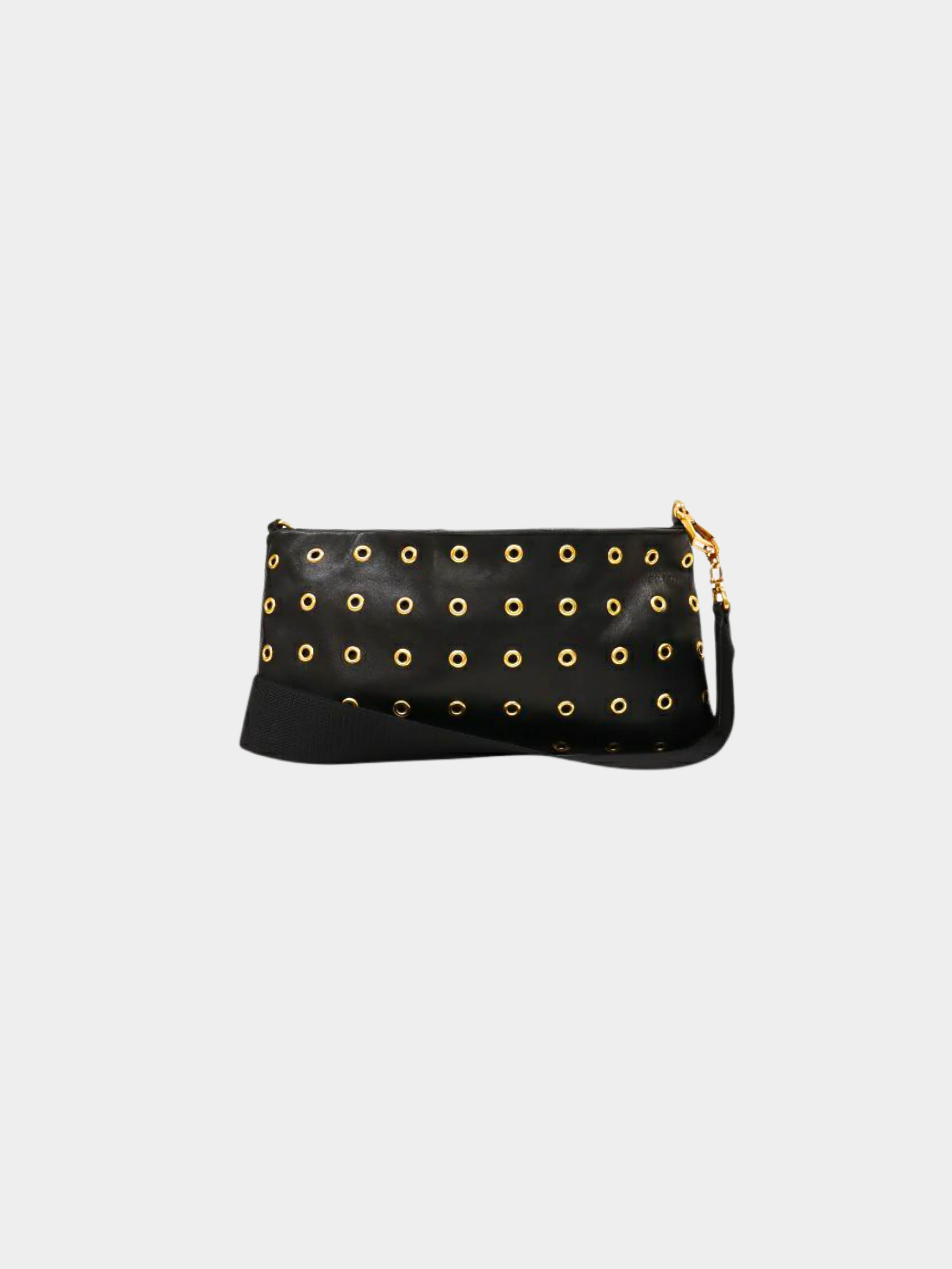 Prada 2000s Black Leather Grommet Shoulder Bag