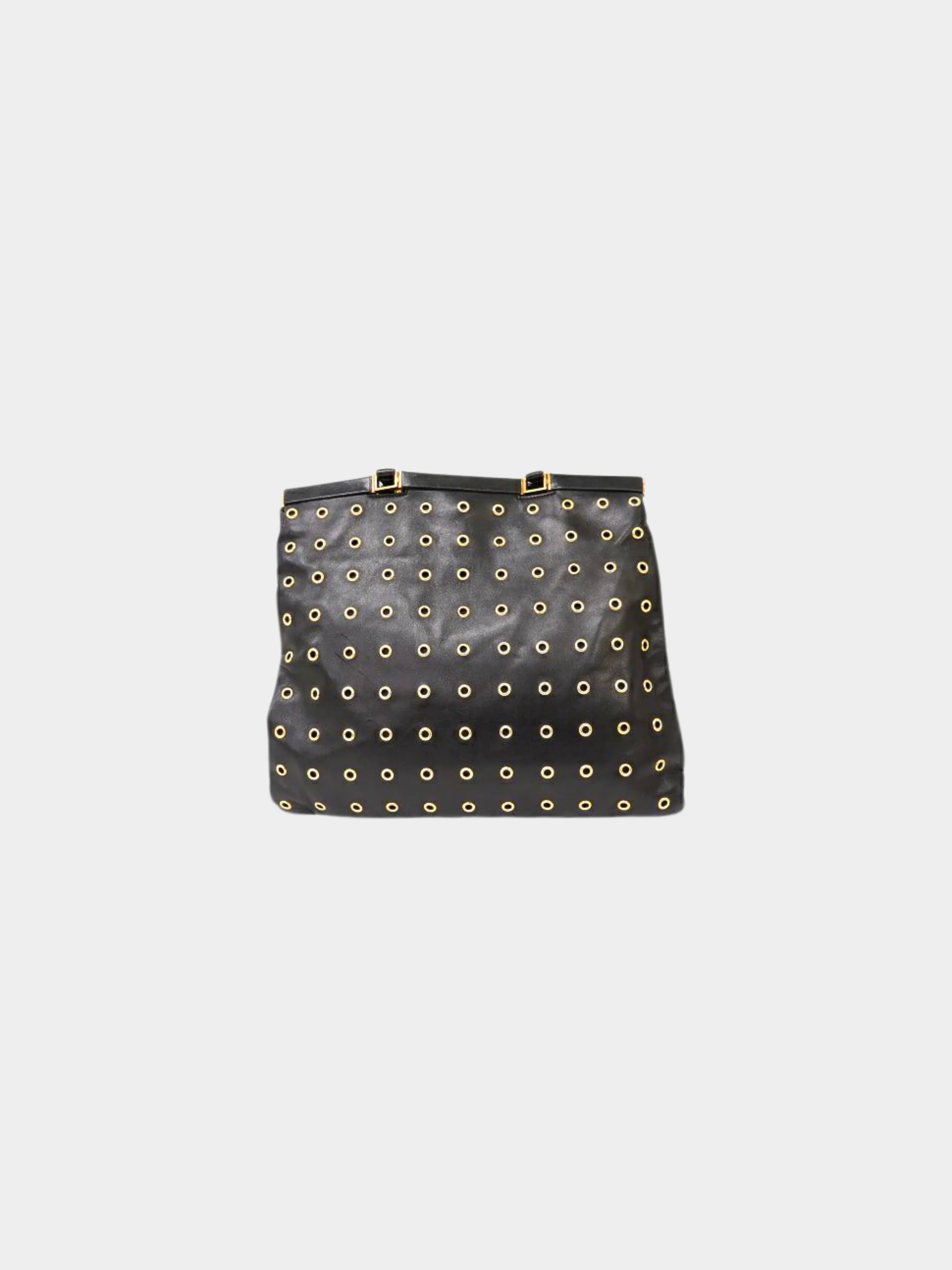 Prada 2000s Black Leather Grommet Tote Bag - Image 2