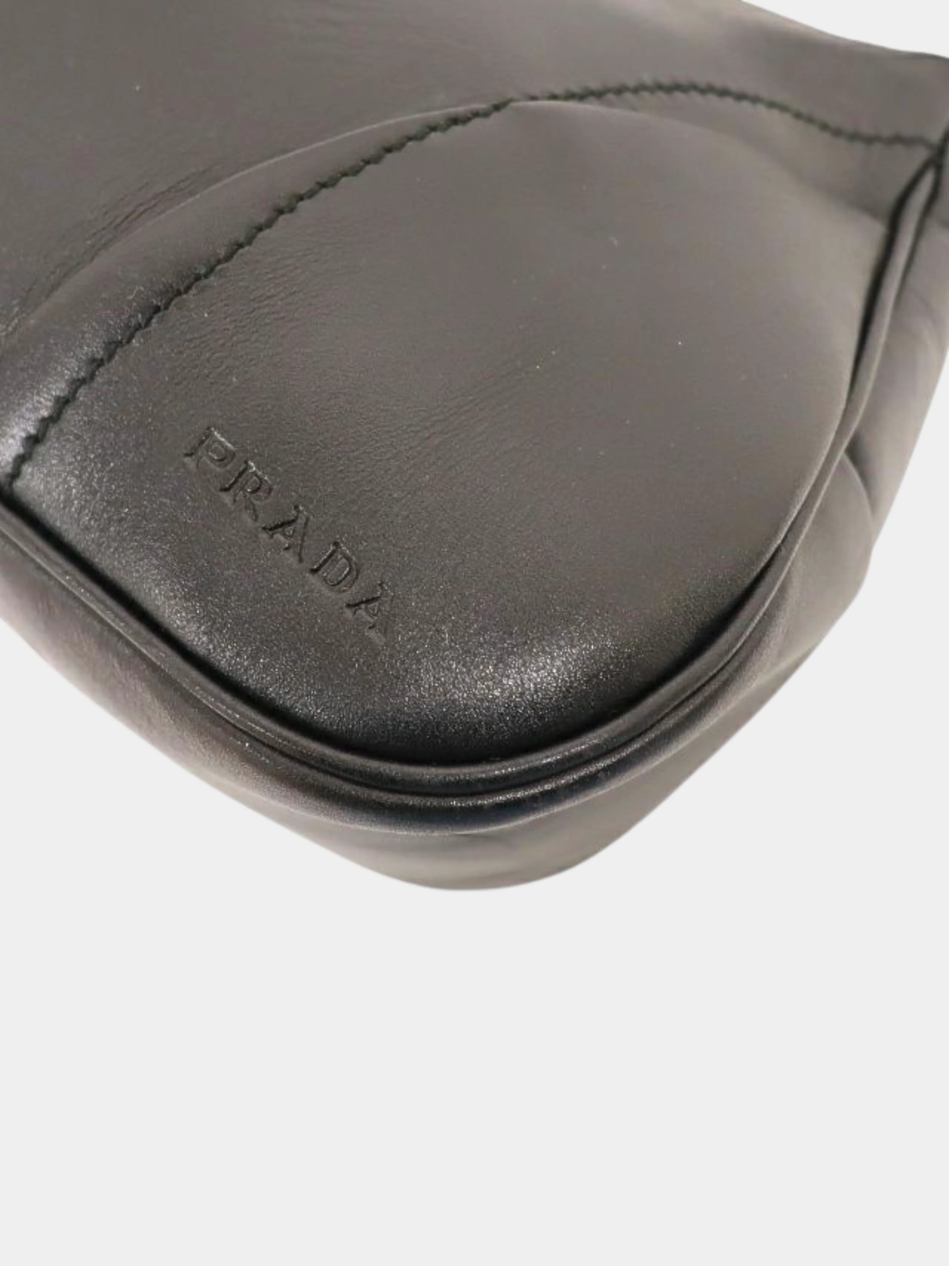 Prada 2000s Black Leather Logo Embossed One-Shoulder Bag - Image 5