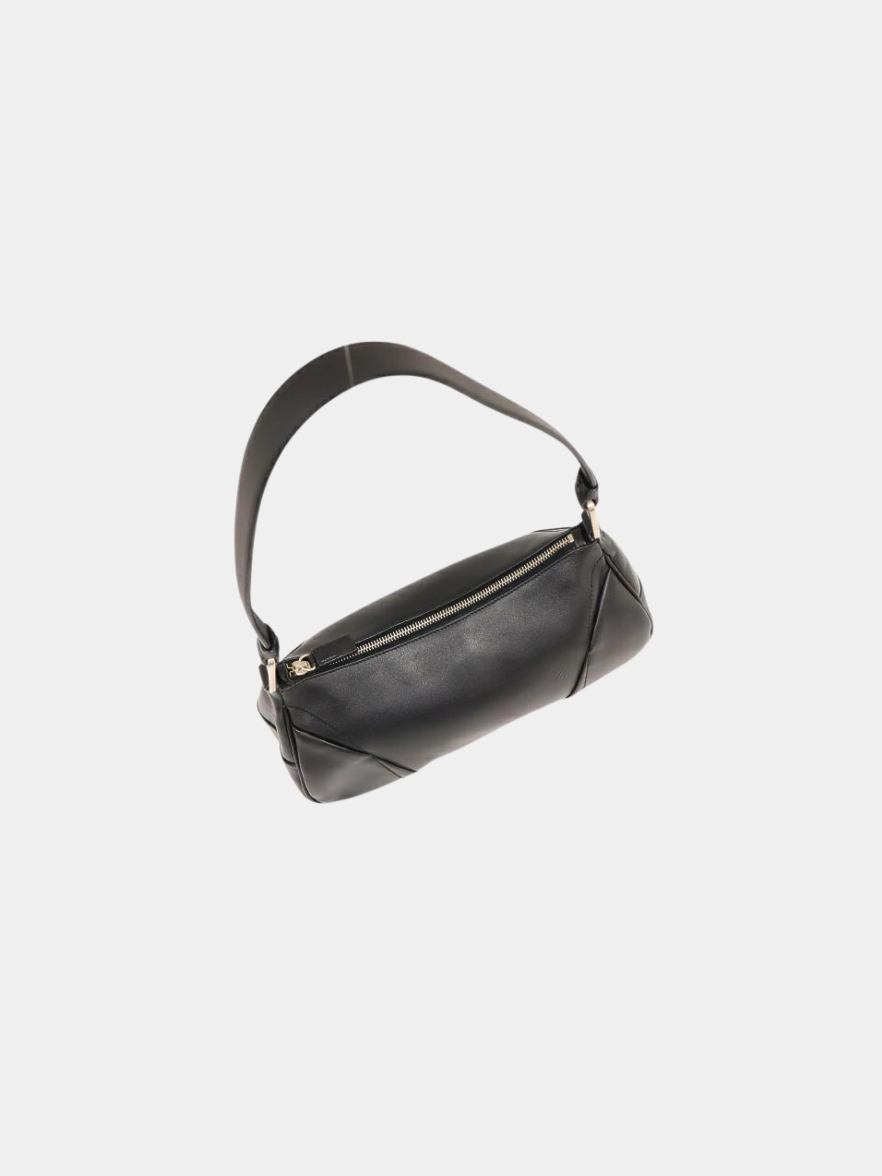 Prada 2000s Black Leather Logo Embossed One-Shoulder Bag - Image 6
