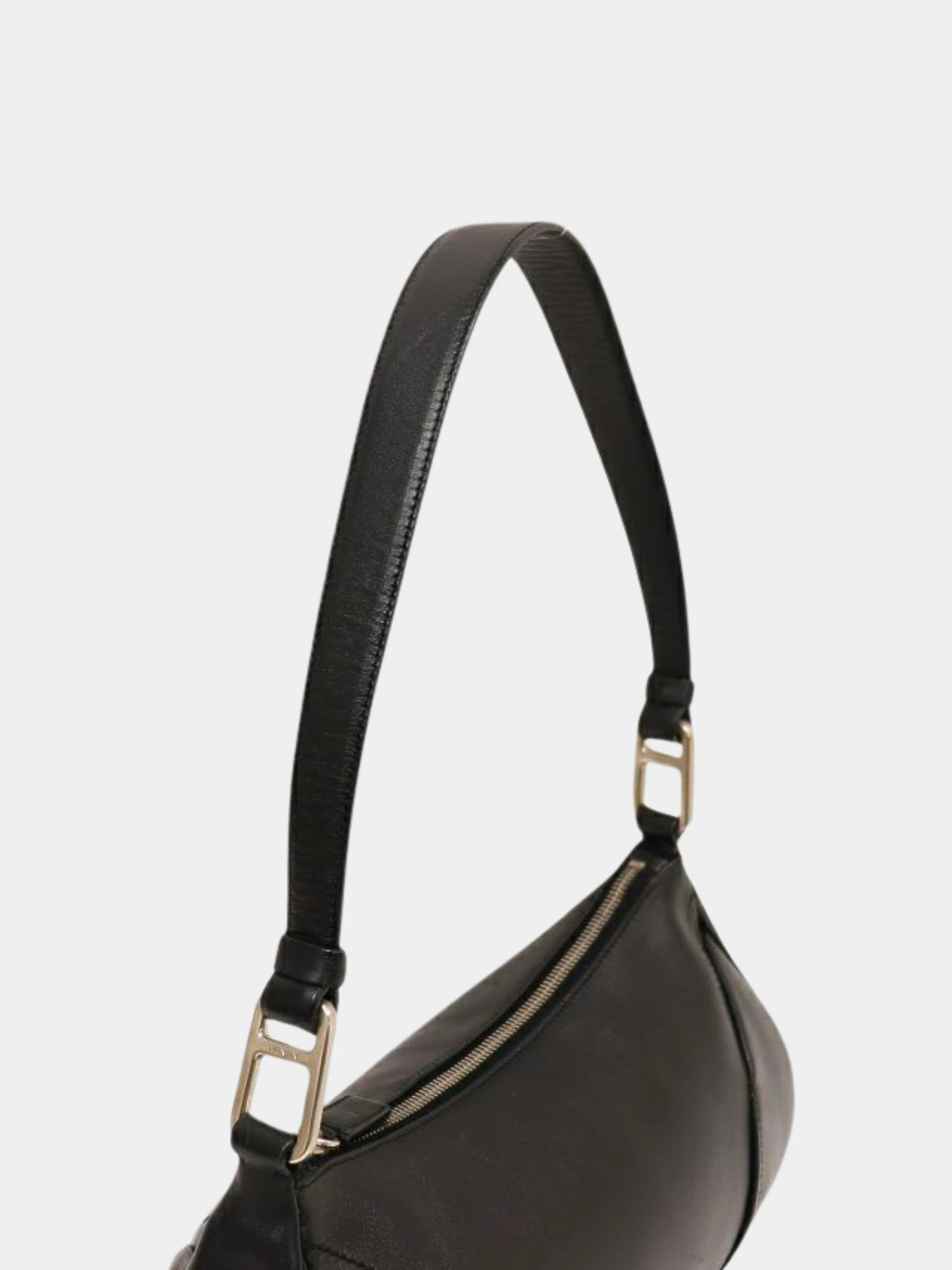 Prada 2000s Black Leather Logo Embossed One-Shoulder Bag - Image 7