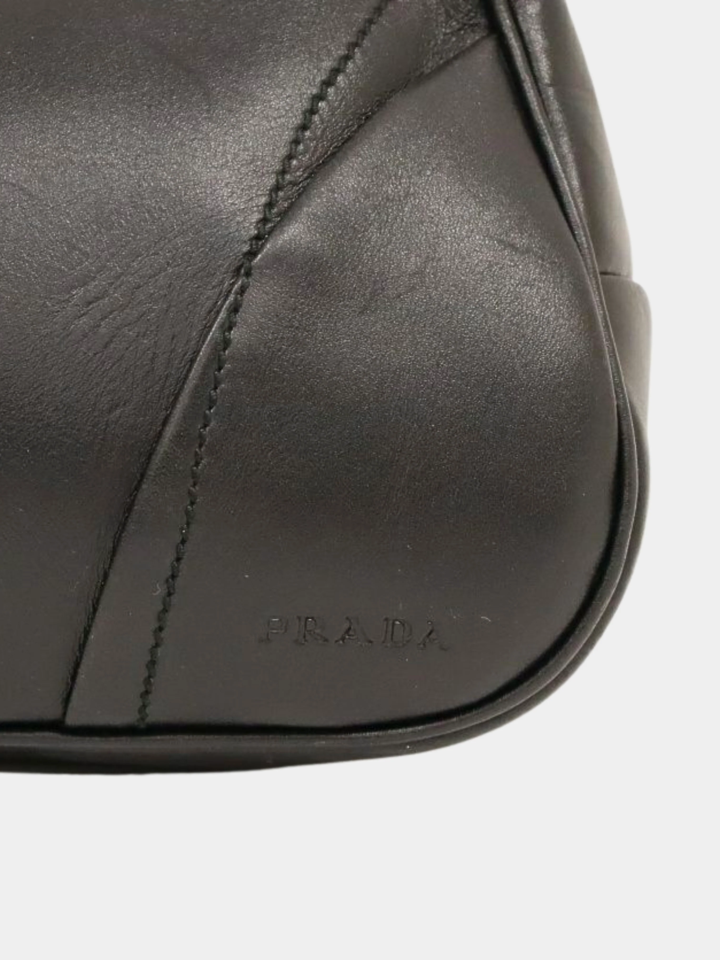 Prada 2000s Black Leather Logo Embossed One-Shoulder Bag - Image 8