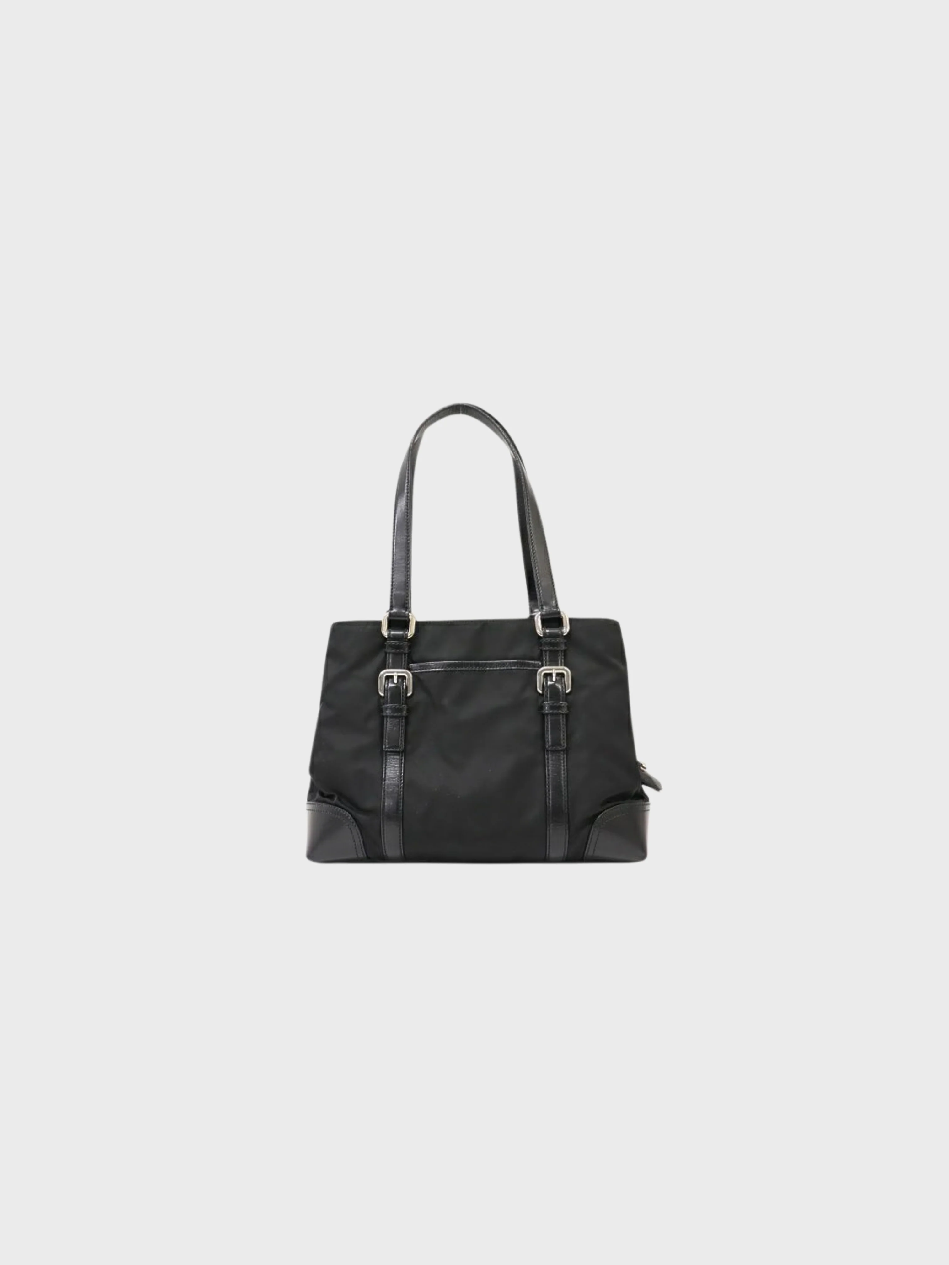 Prada 2000s Black Nylon Leather Triangle Logo Handbag - Image 2
