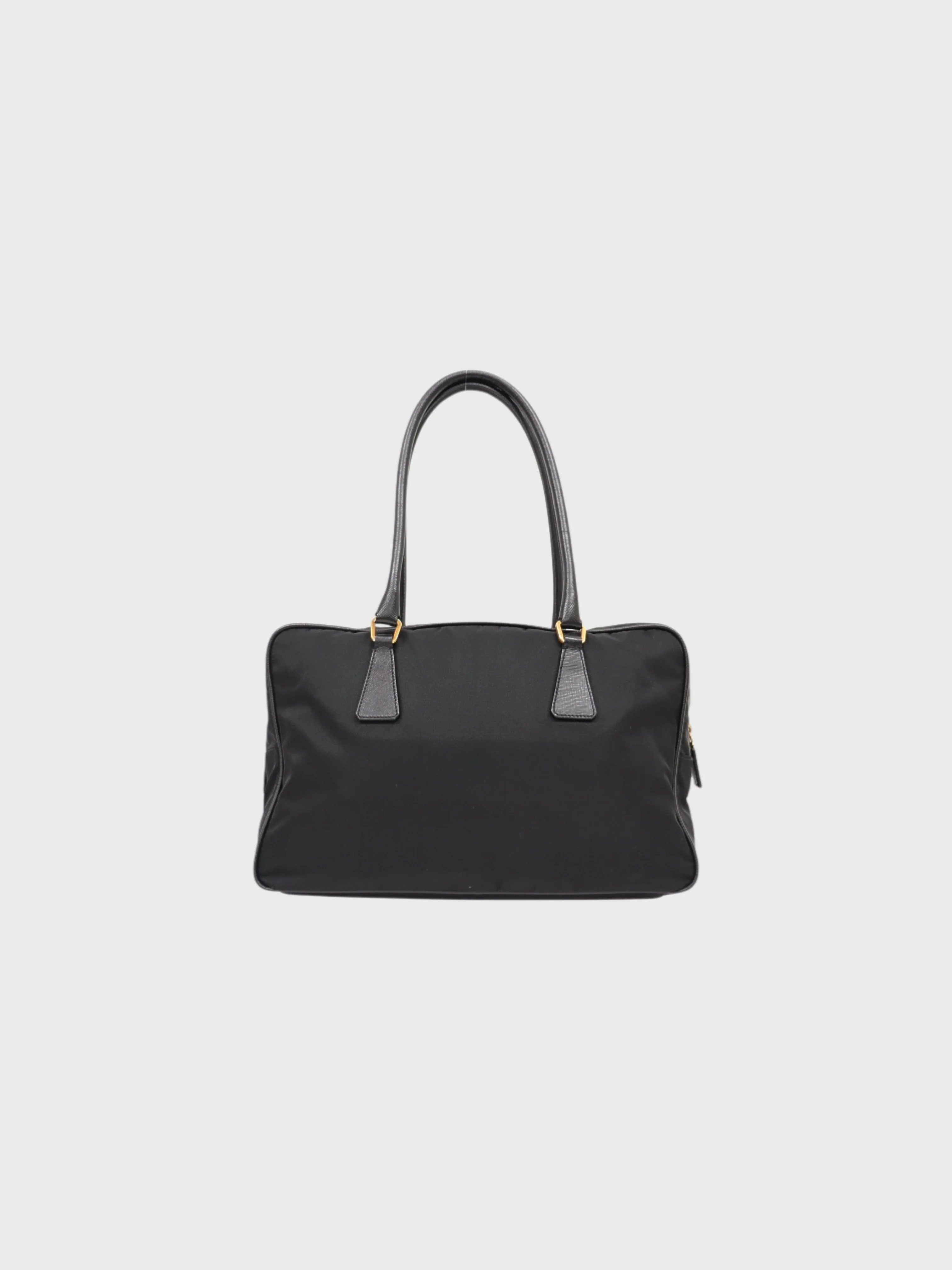 Prada 2000s Black Nylon Leather Triangle Logo Handbag - Image 2
