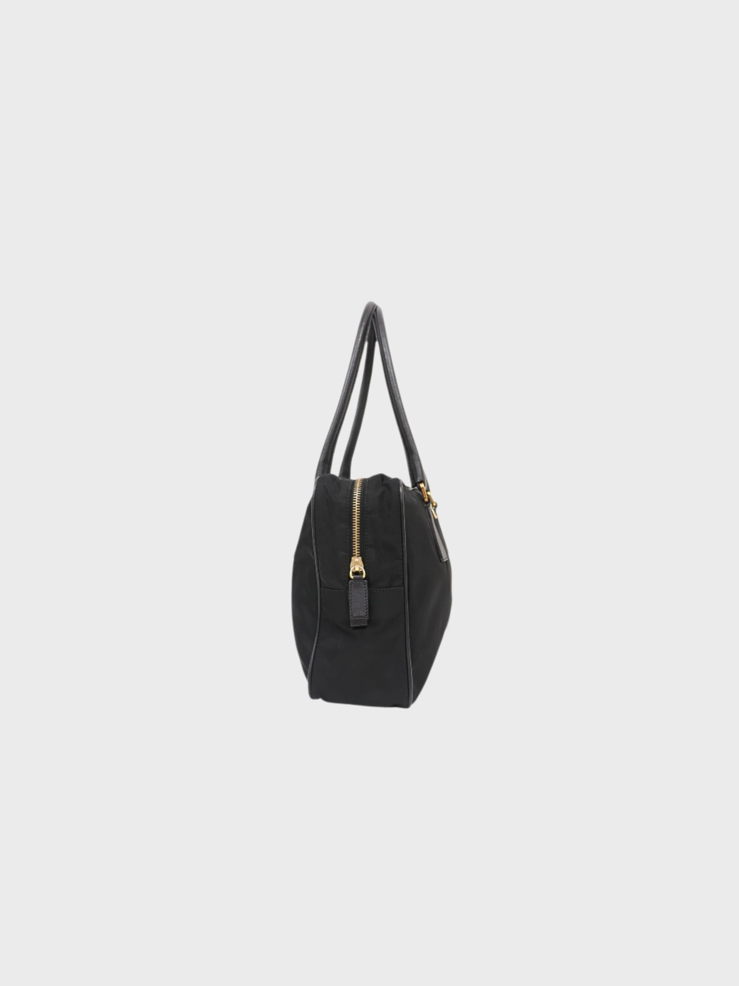 Prada 2000s Black Nylon Leather Triangle Logo Handbag - Image 3
