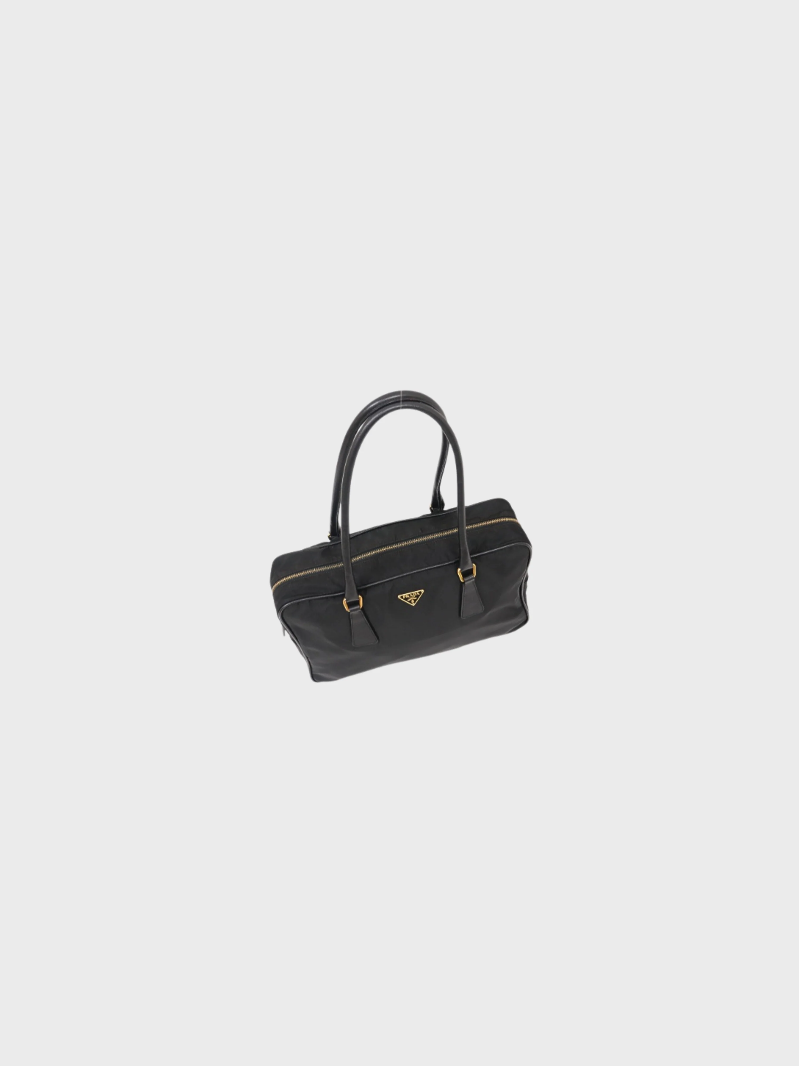 Prada 2000s Black Nylon Leather Triangle Logo Handbag - Image 6