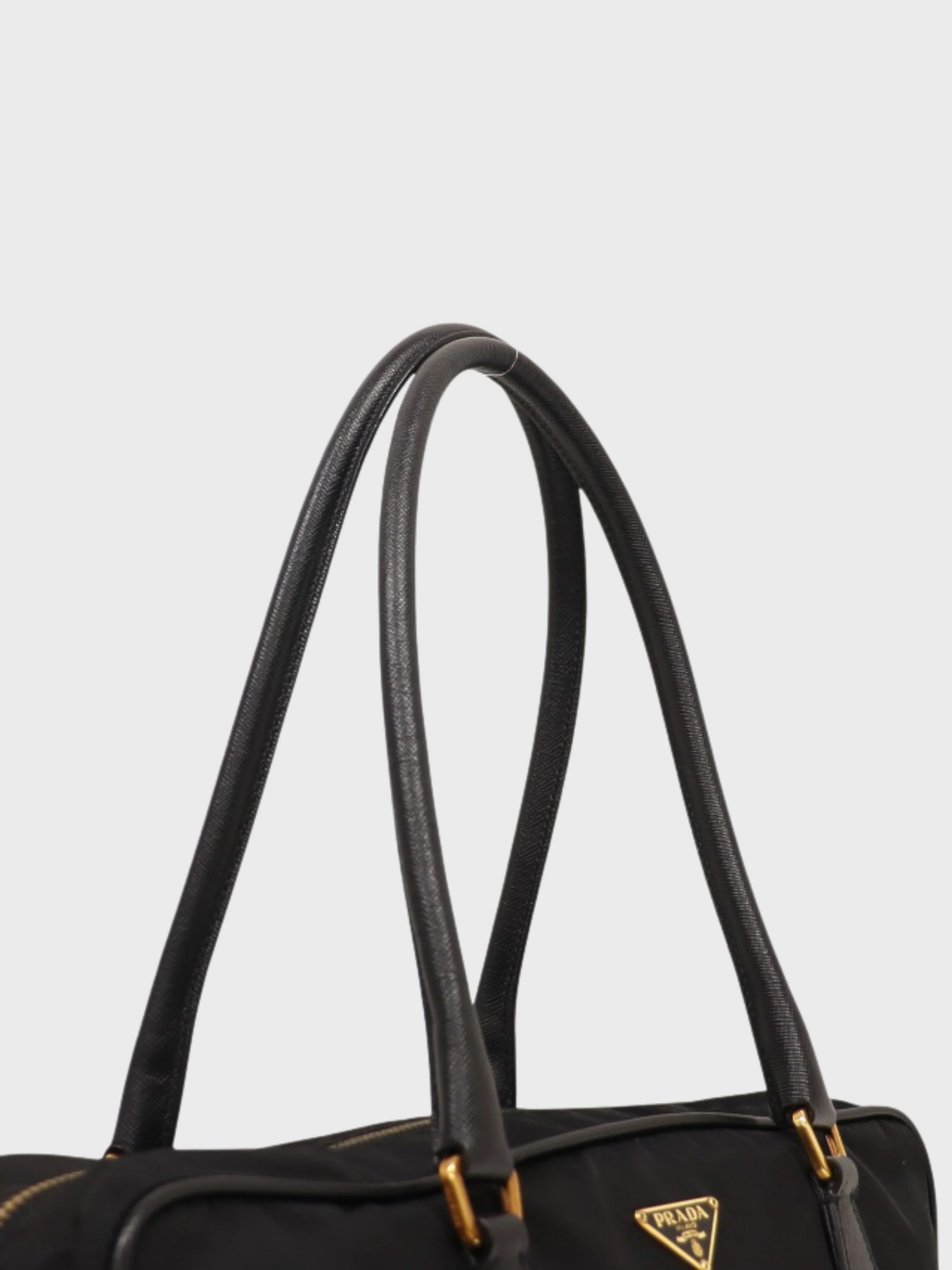 Prada 2000s Black Nylon Leather Triangle Logo Handbag - Image 7