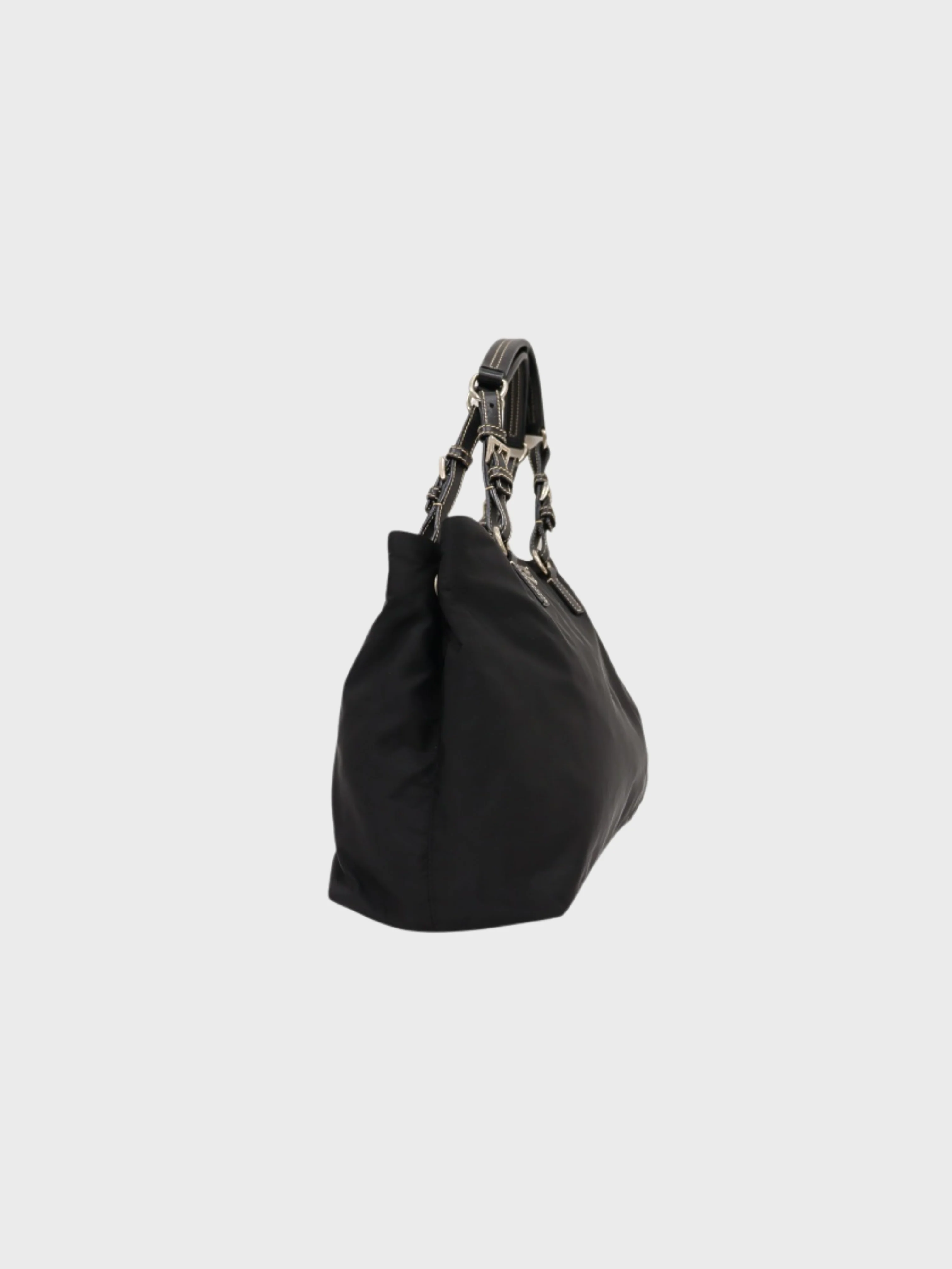 Prada 2000s Black Nylon Leather Triangle Logo Tote Bag - Image 3