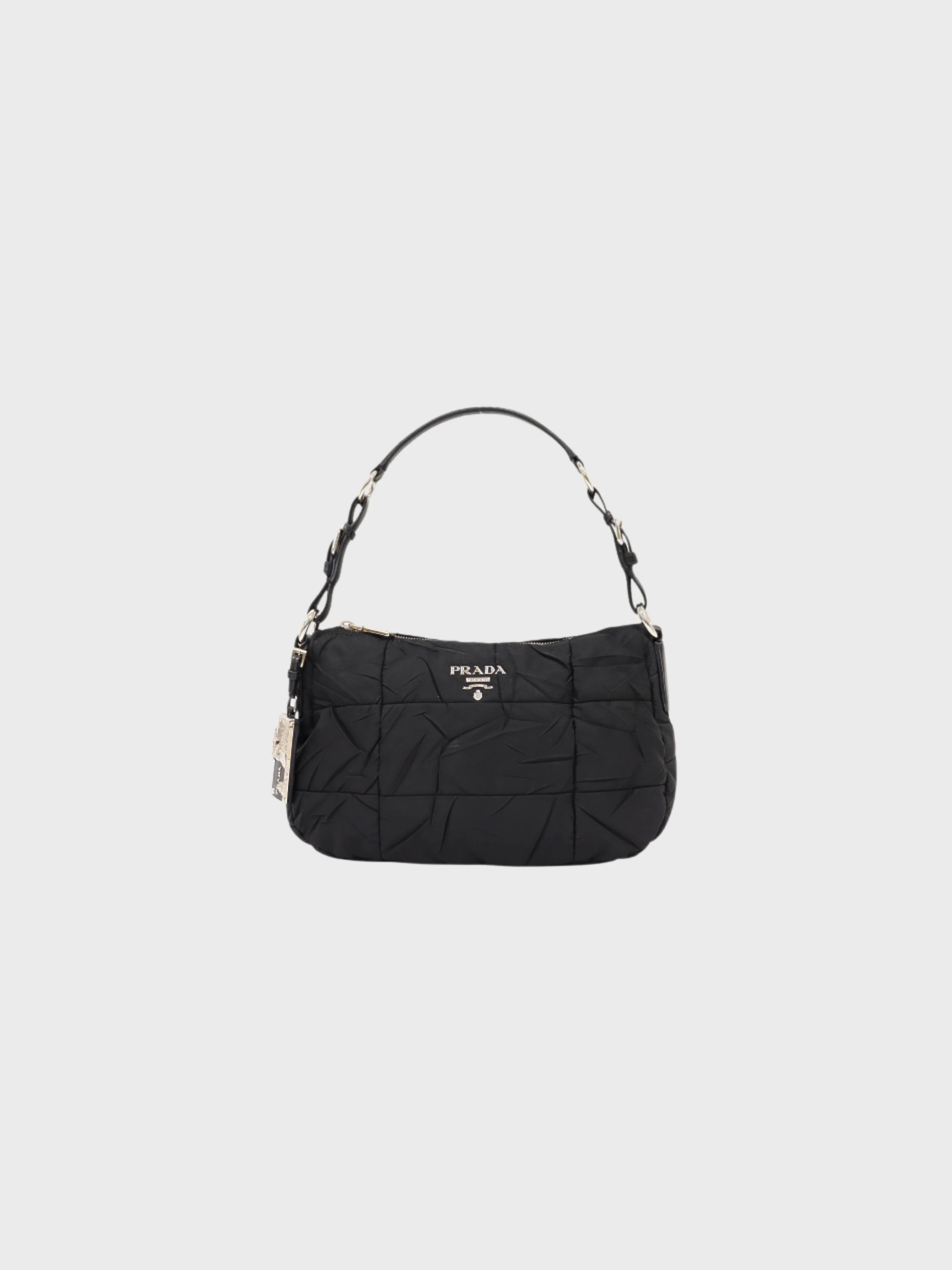 Prada 2000s Black Nylon Triangle Logo One-Shoulder Bag