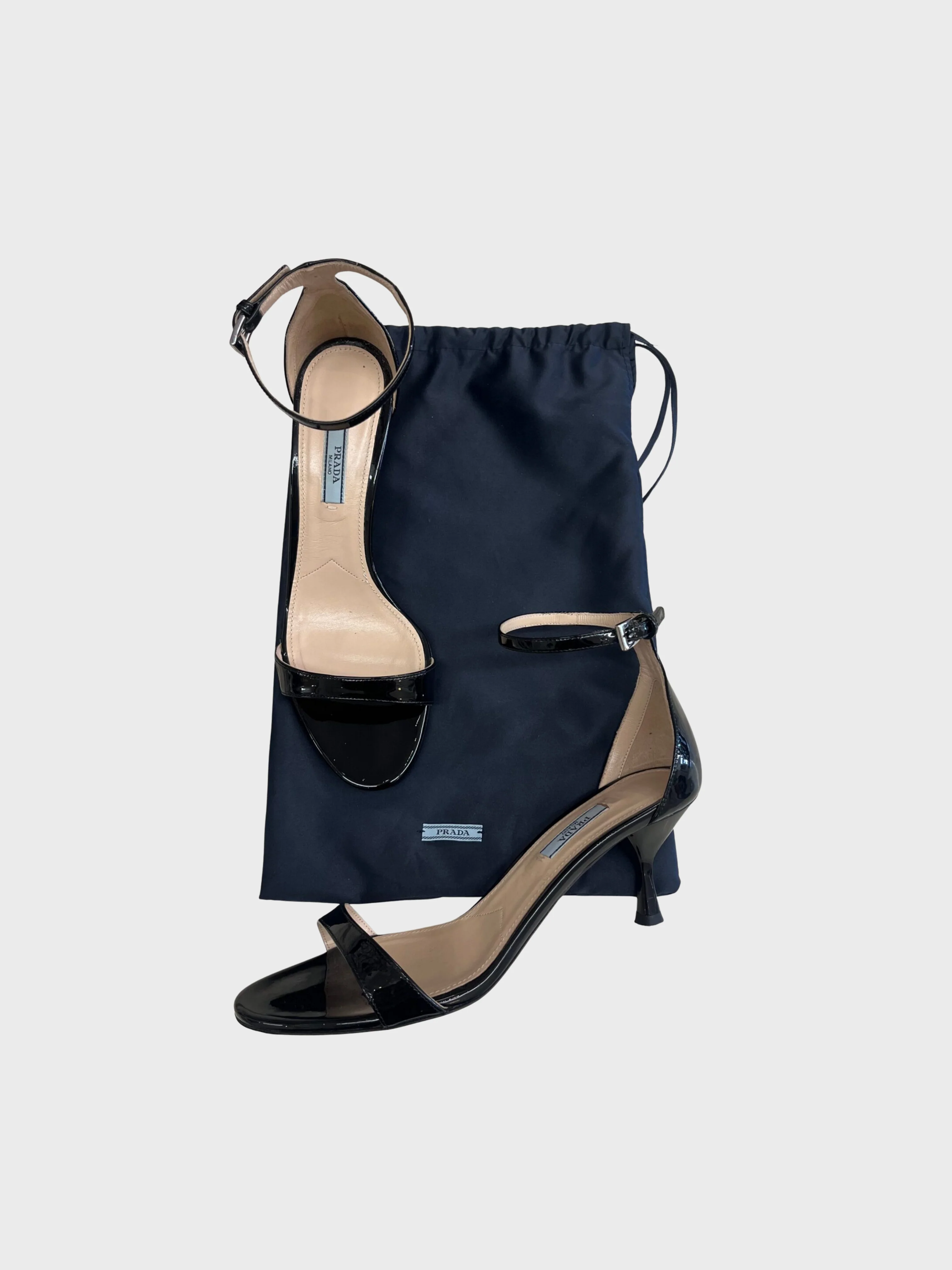 Prada 2000s Black Patent Leather Kitten Heel Sandals - Image 4