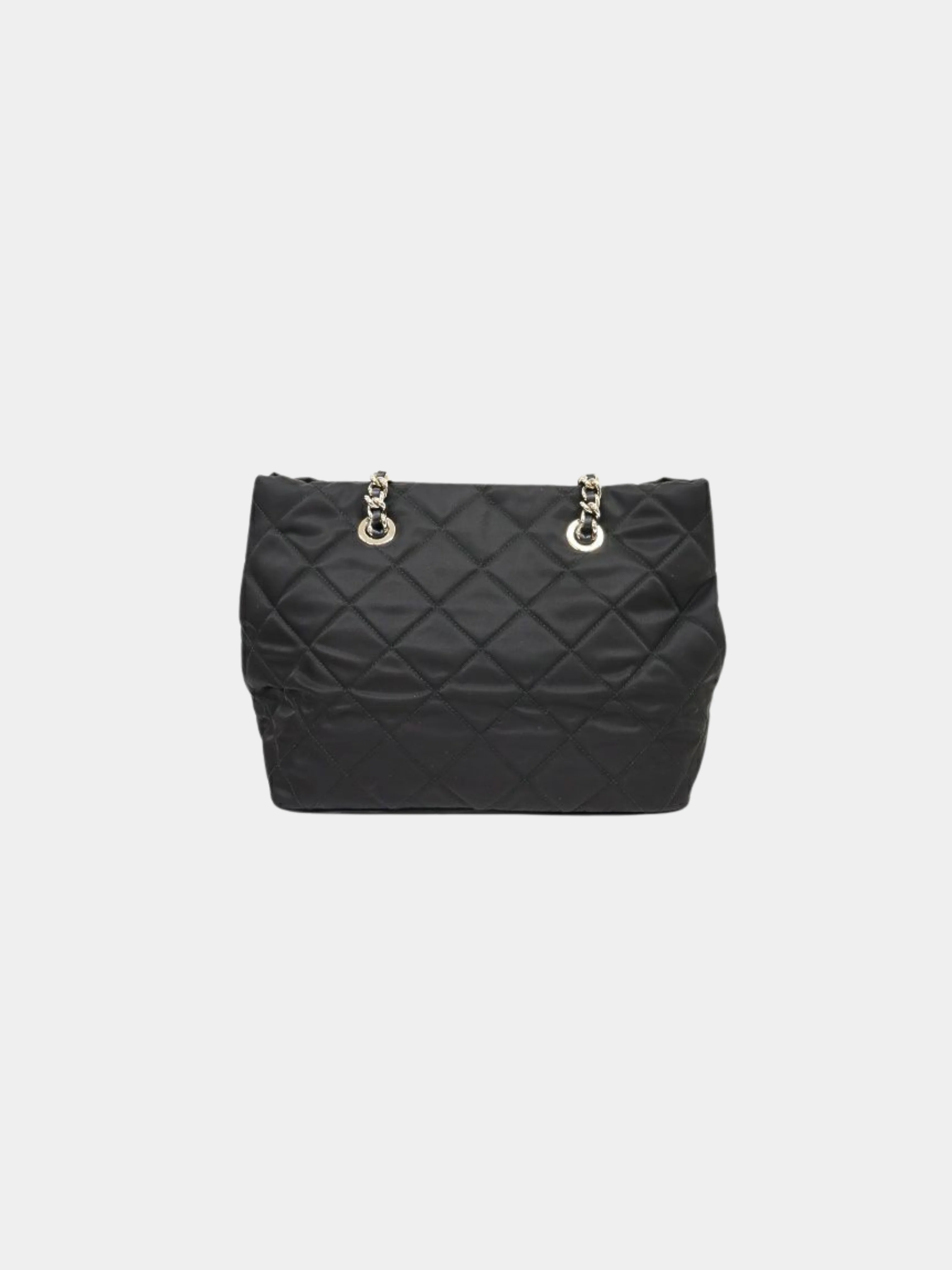 Prada 2000s Black Quilted Nylon Leather Triangle Logo Chain Tote Bag - Image 2