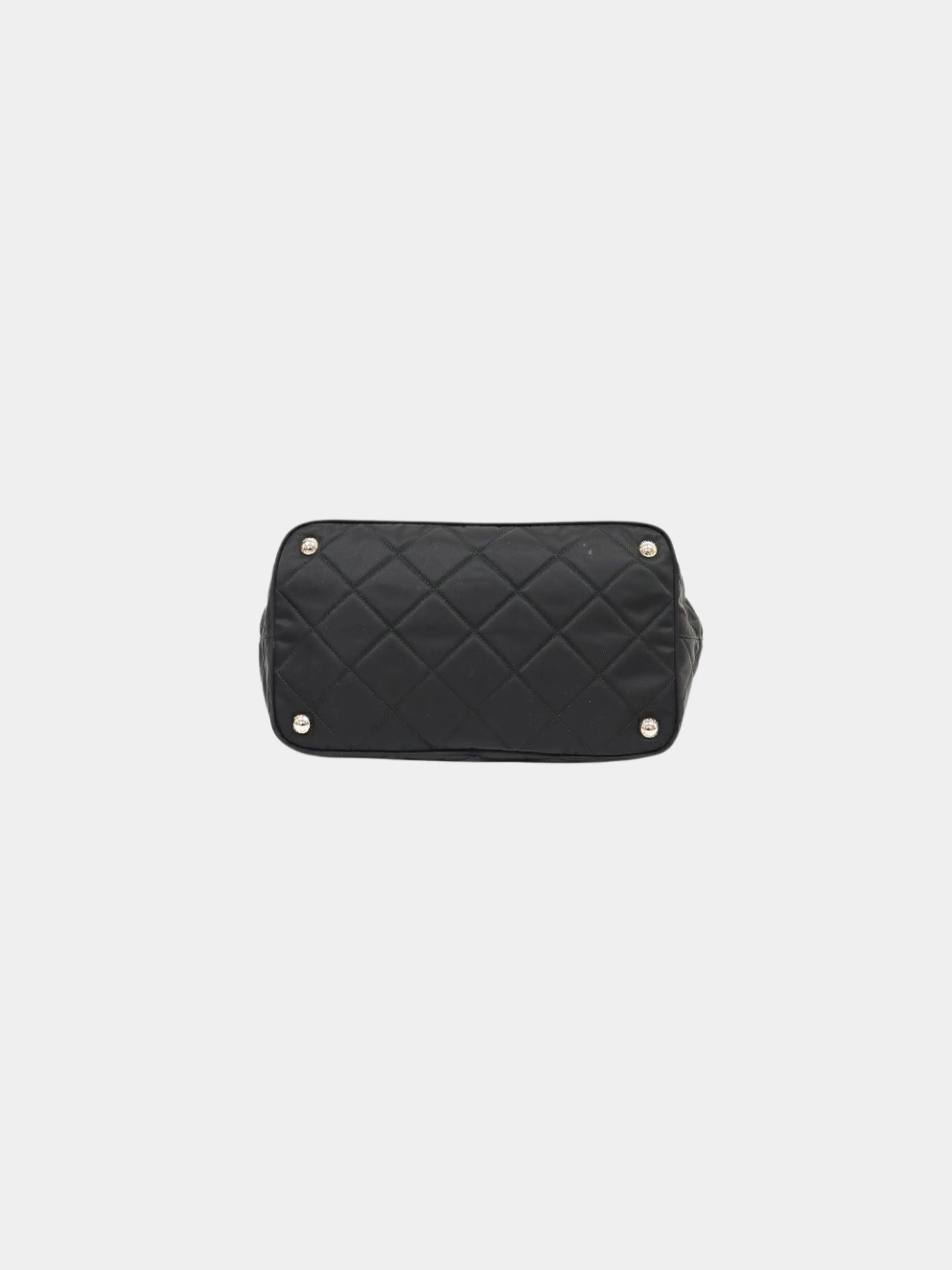 Prada 2000s Black Quilted Nylon Leather Triangle Logo Chain Tote Bag - Image 4