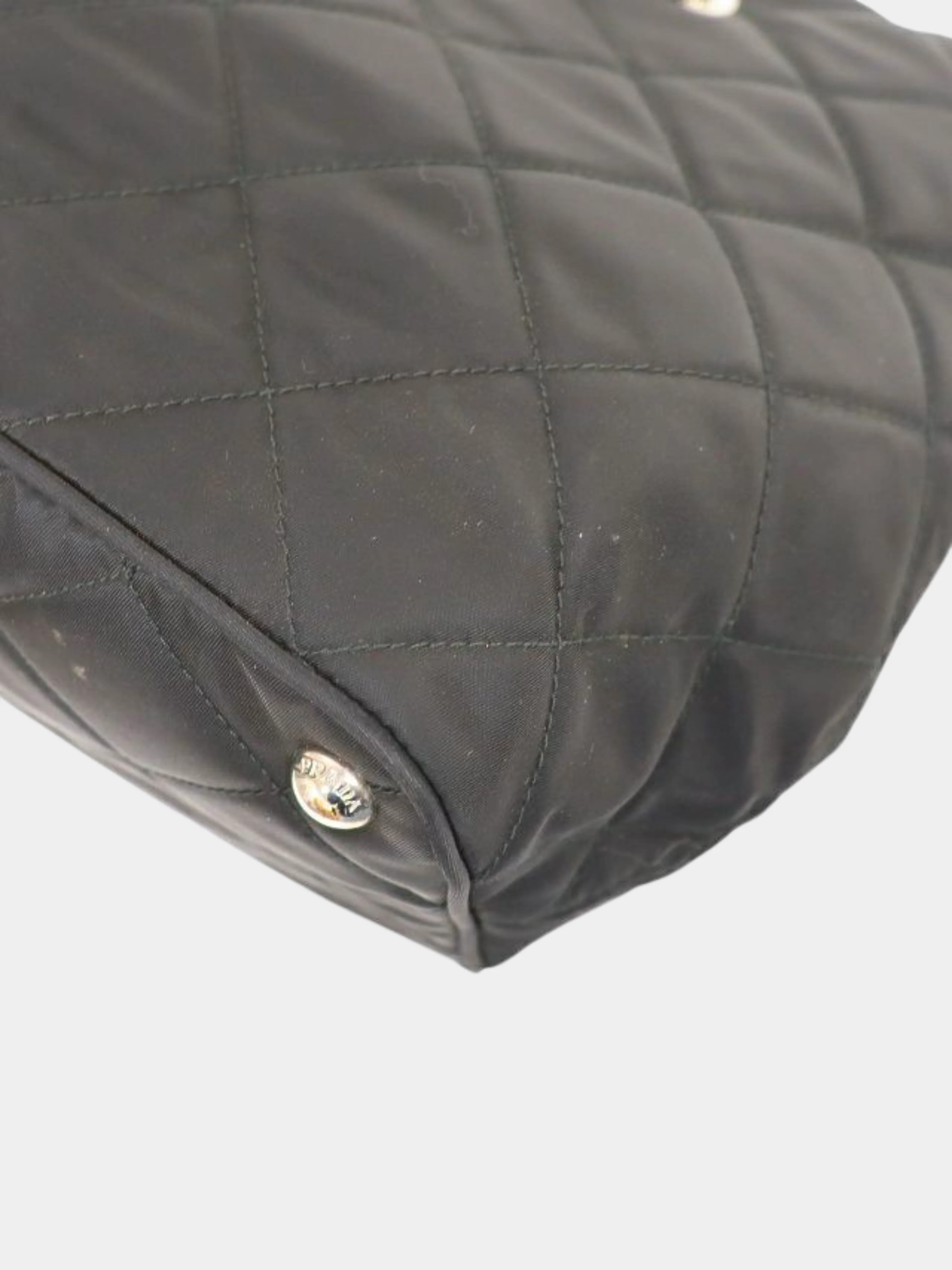 Prada 2000s Black Quilted Nylon Leather Triangle Logo Chain Tote Bag - Image 5