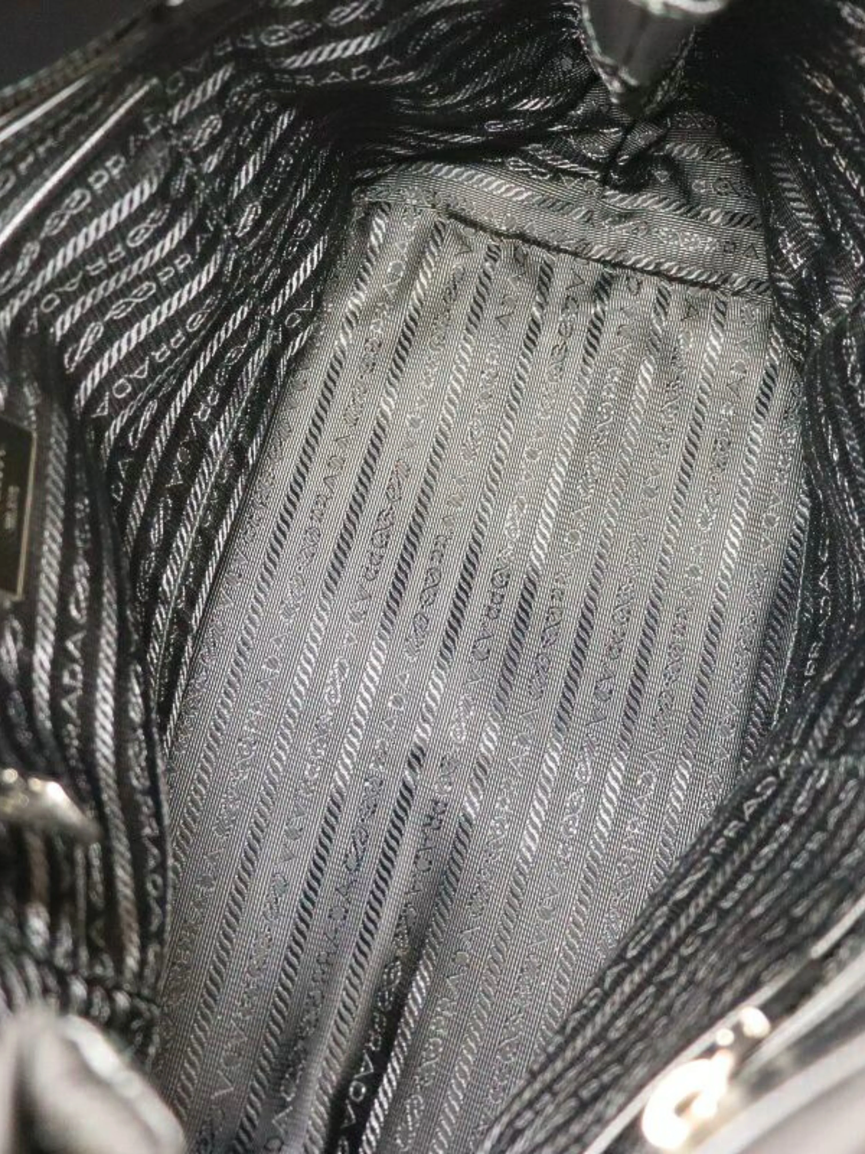 Prada 2000s Black Quilted Nylon Leather Triangle Logo Chain Tote Bag - Image 9
