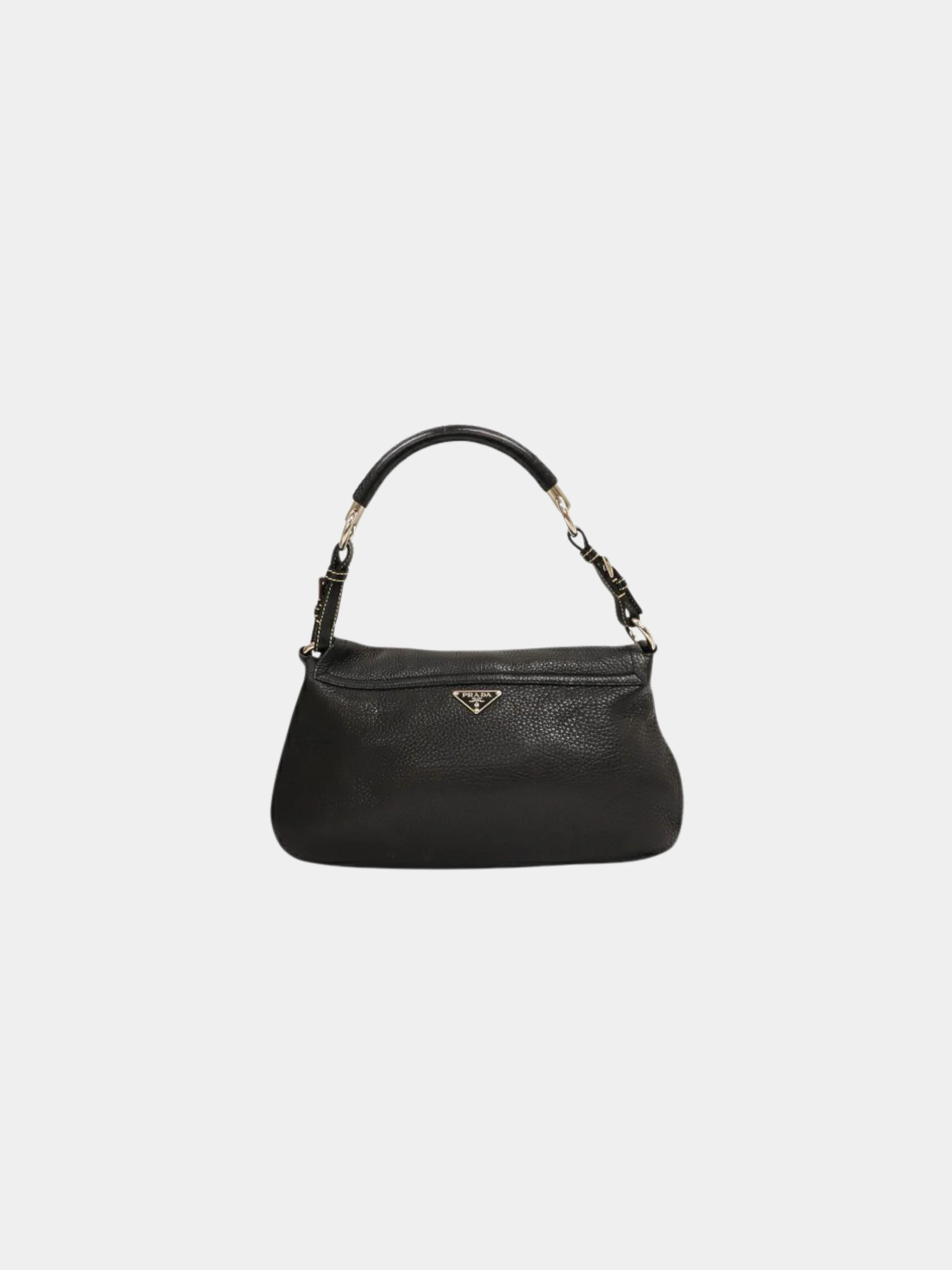 Prada 2000s Black Triangle Logo Leather One-Shoulder Bag - Image 2
