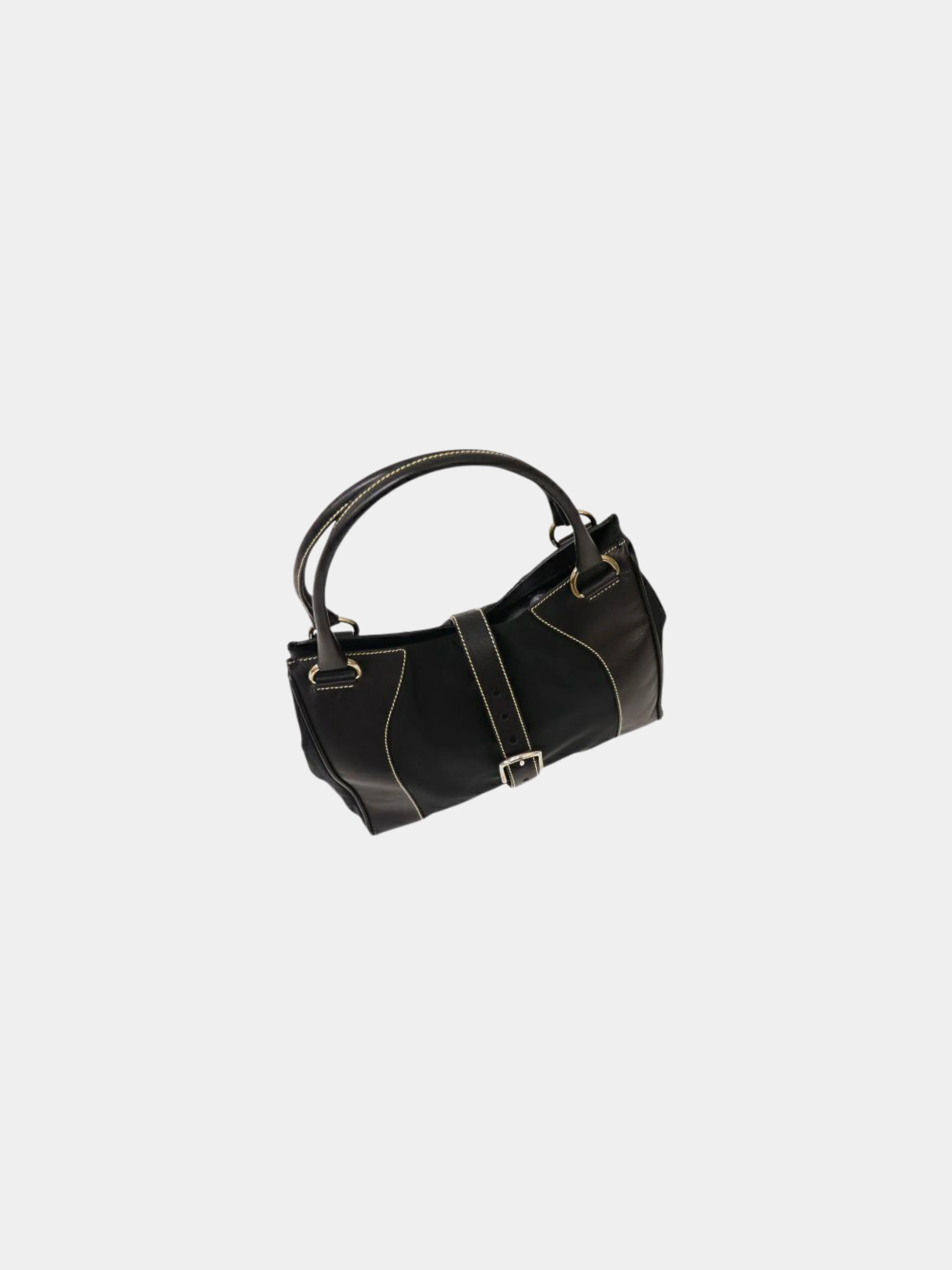 Prada 2000s Black Triangle Logo Nylon Stitch Leather Tote Bag - Image 6