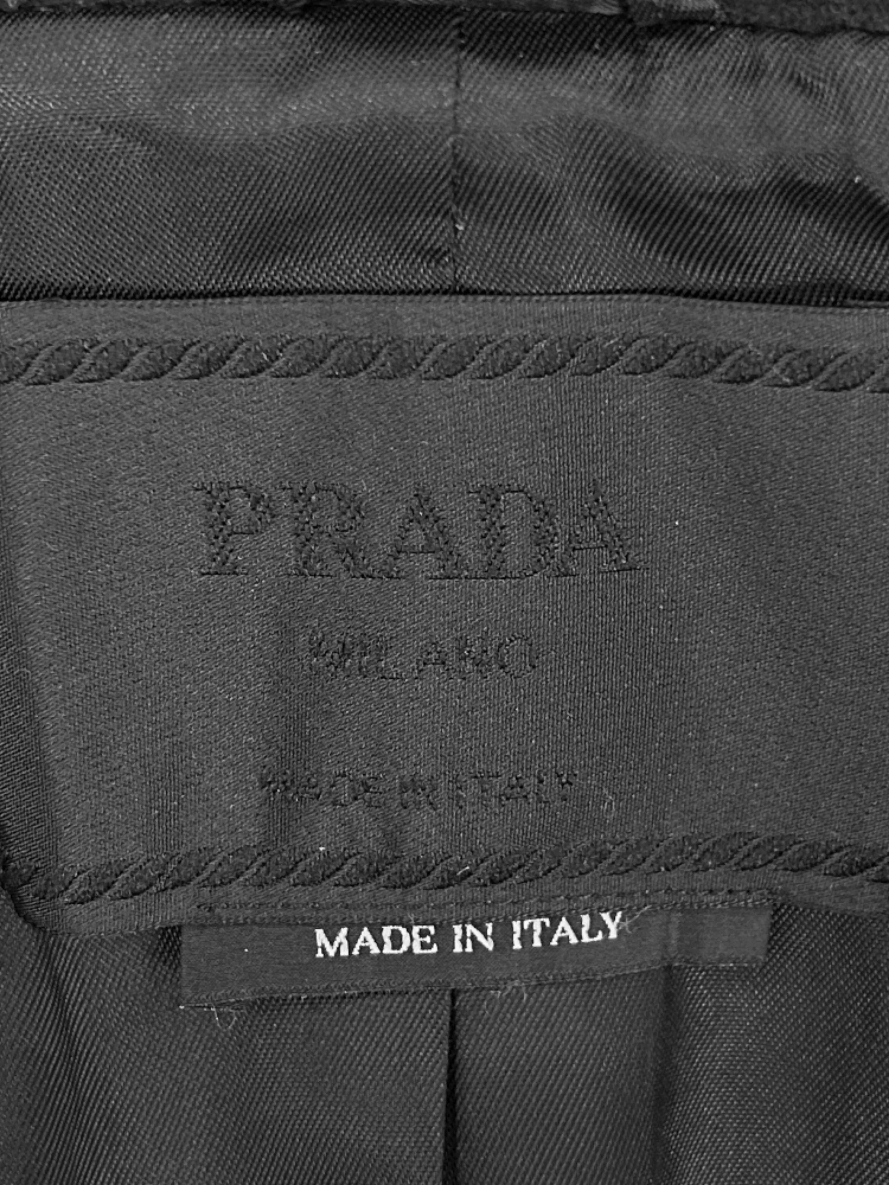 Prada 2000s Black Wool Tie Waist 3/4 Length Coat - Image 3