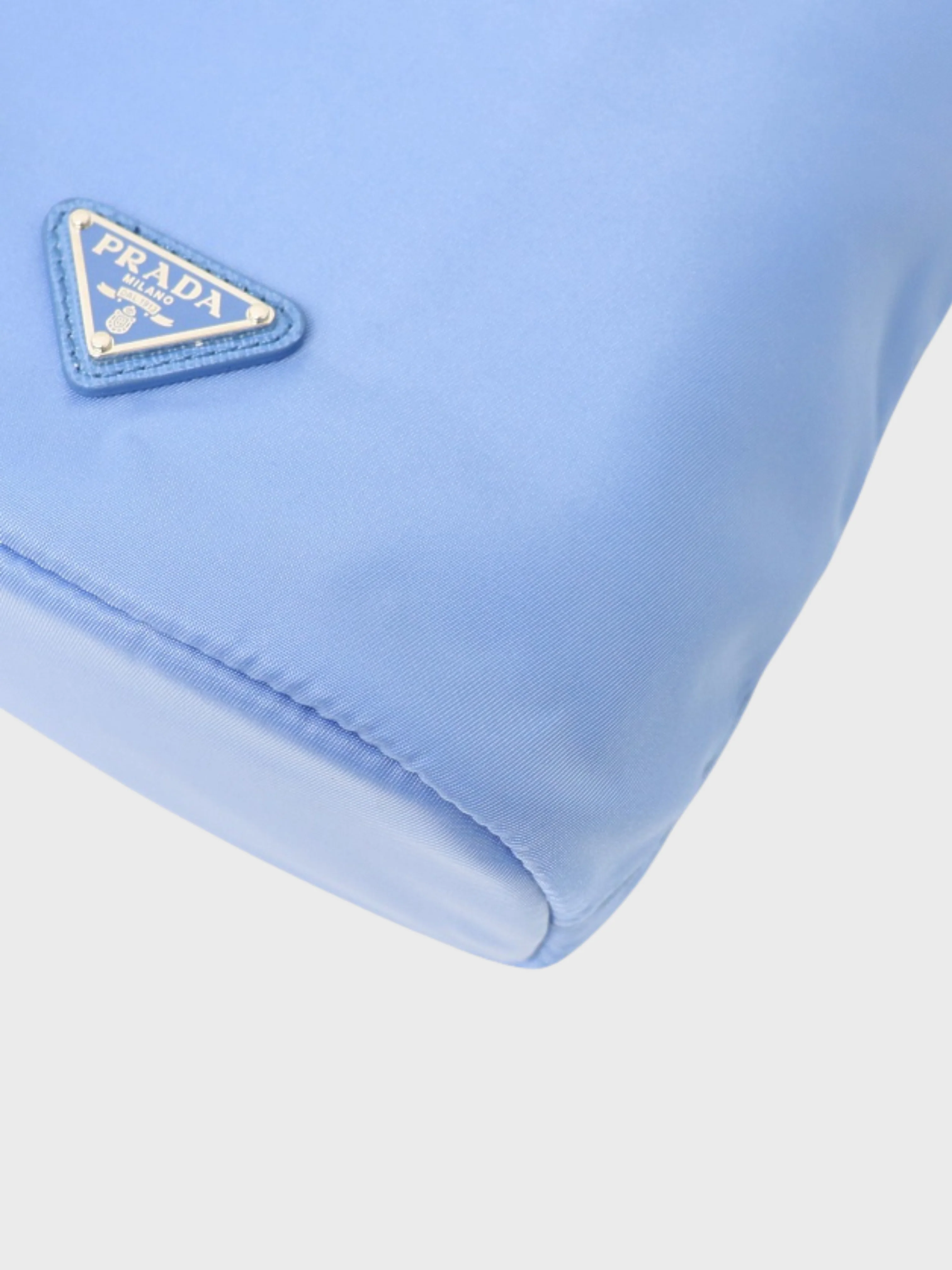 Prada 2000s Blue Nylon Triangle Logo Pouch - Image 5