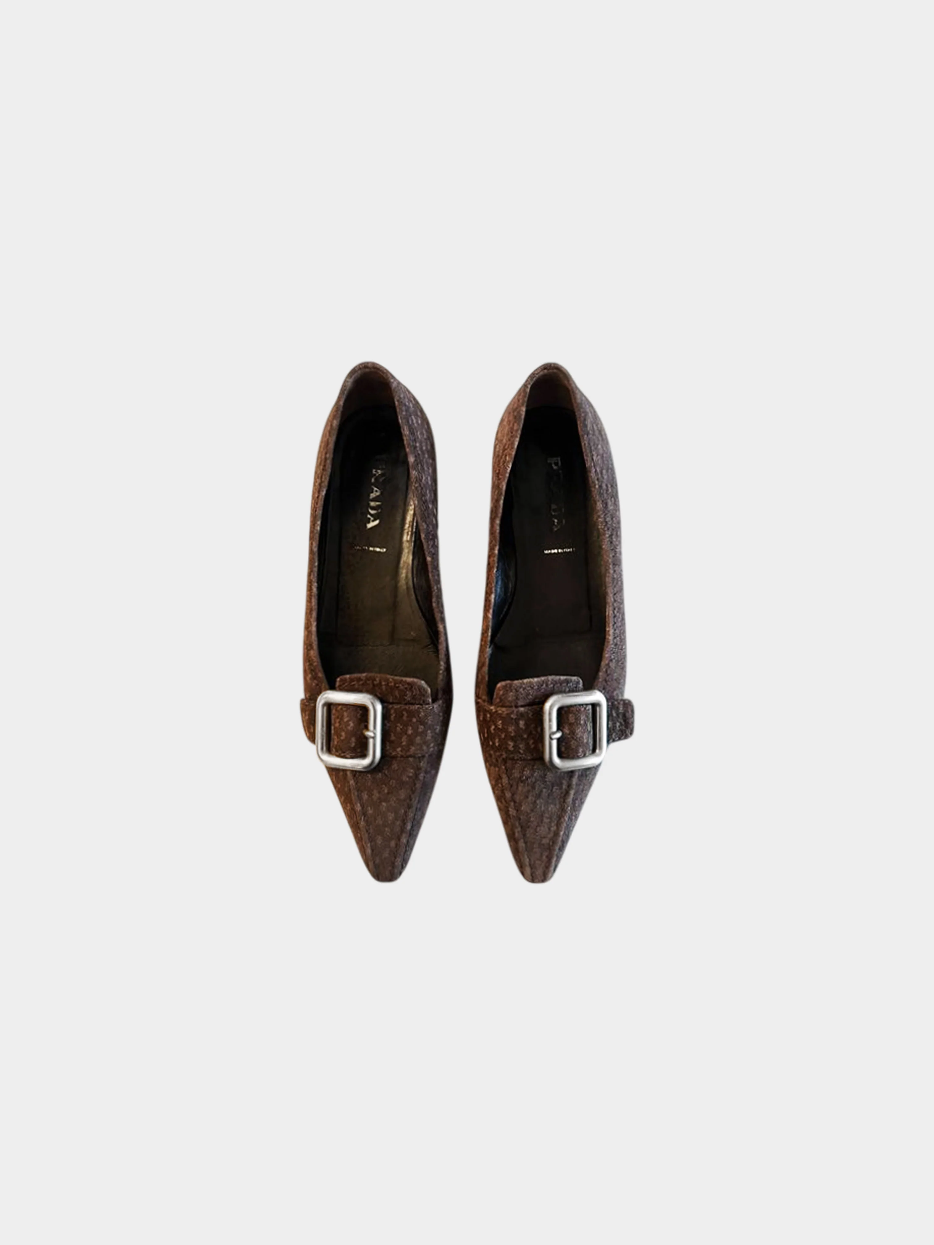 Prada 2000s Brown Dotted Suede Pointed Flats - Image 2