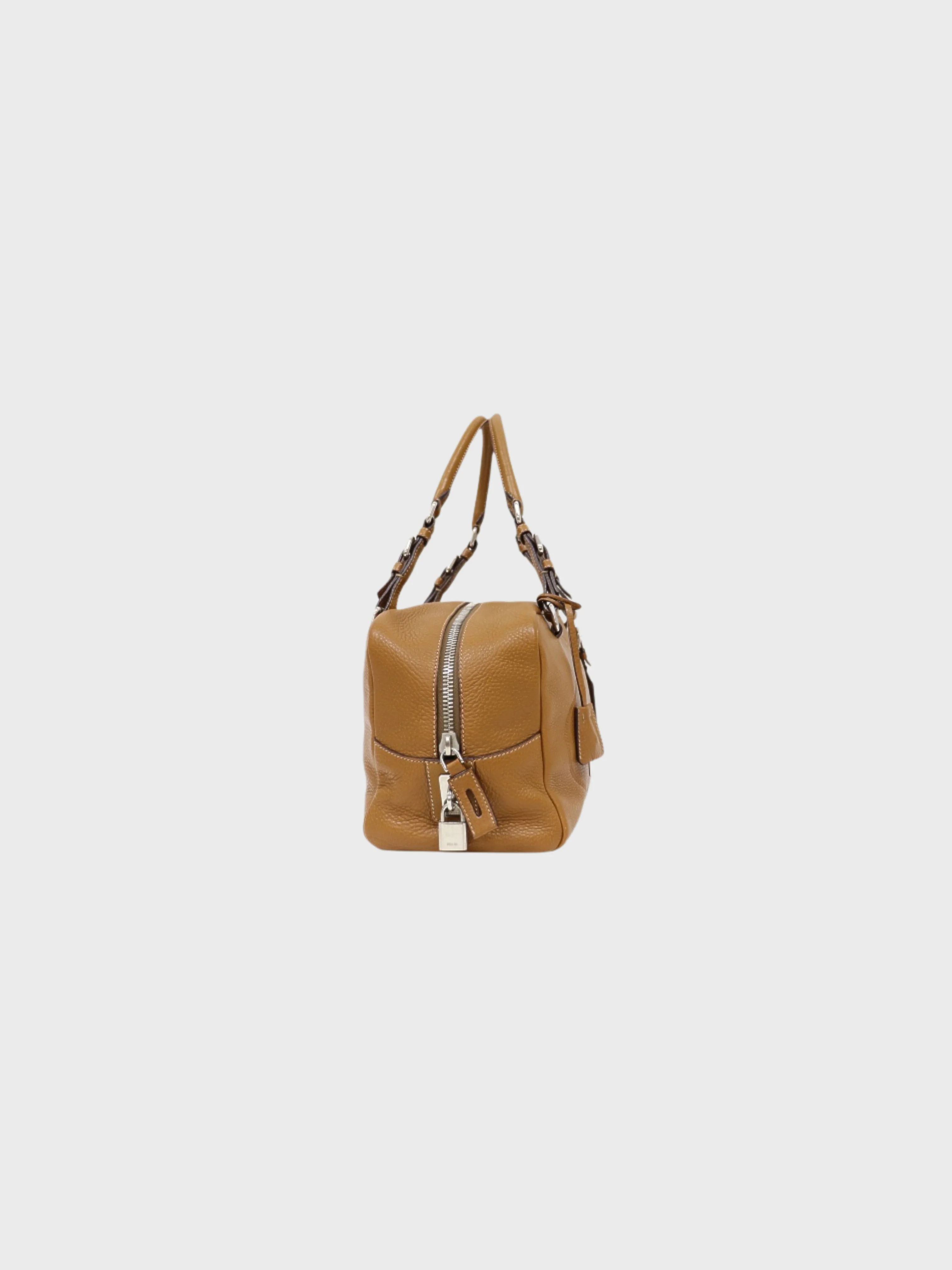 Prada 2000s Brown Leather Logo Embossed Handbag - Image 3