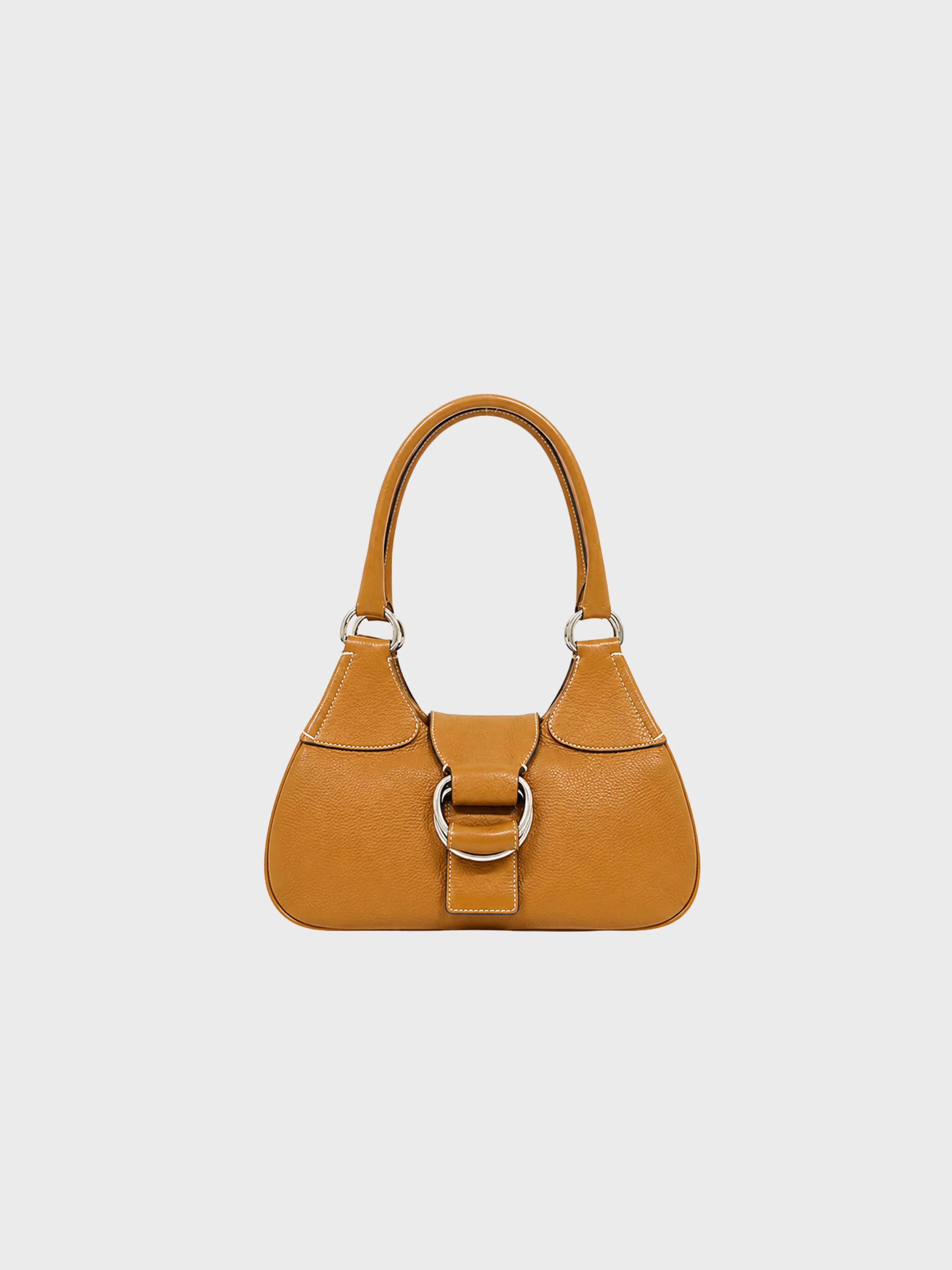 Prada 2000s Brown Leather Triangle Logo Hardware One-Shoulder Bag