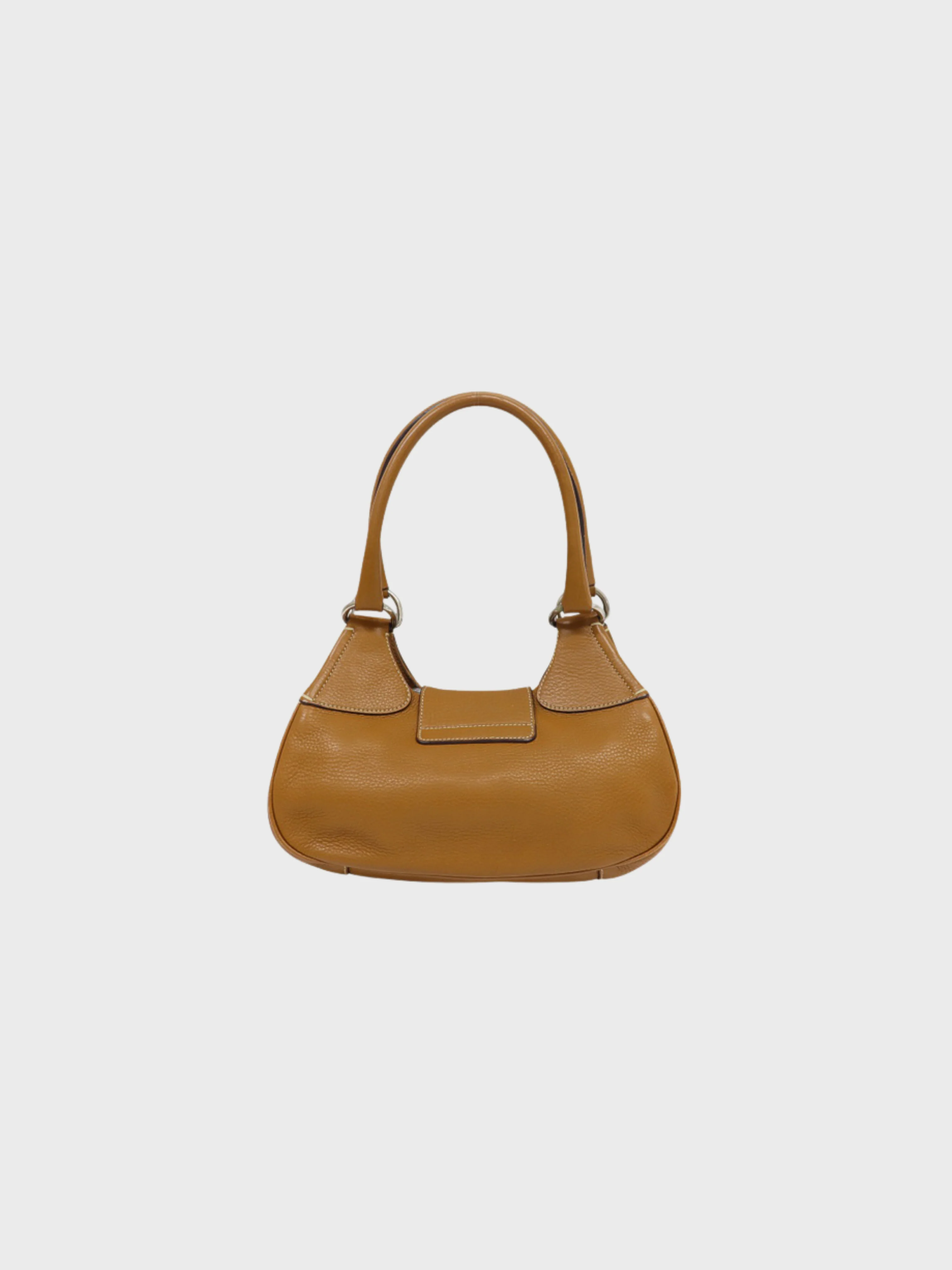 Prada 2000s Brown Leather Triangle Logo Hardware One-Shoulder Bag - Image 2