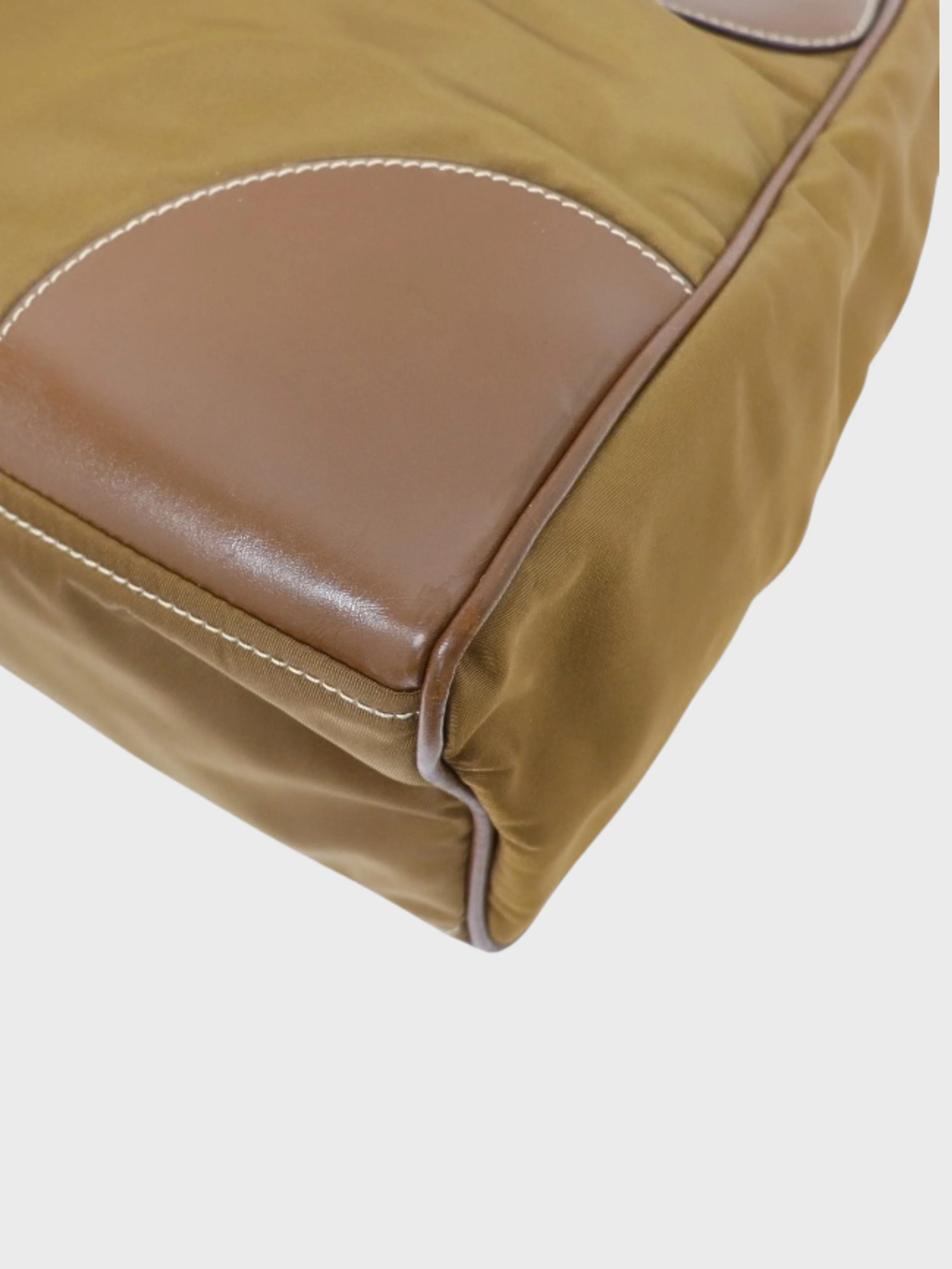 Prada 2000s Brown Nylon Leather Triangle Logo Hardware Handbag - Image 5