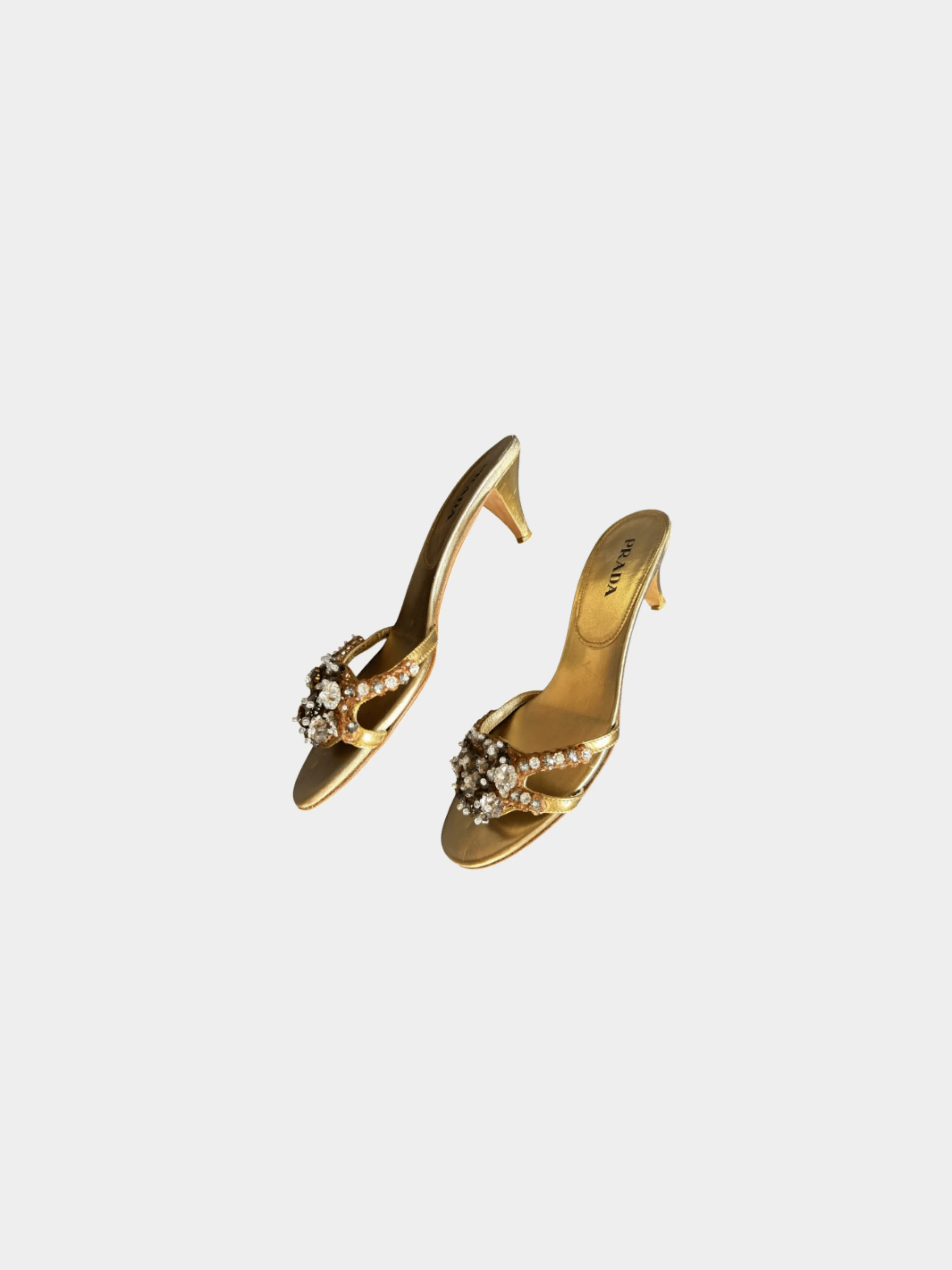 Prada 2000s Crystal Embedded Golden Mule Heels - Image 3
