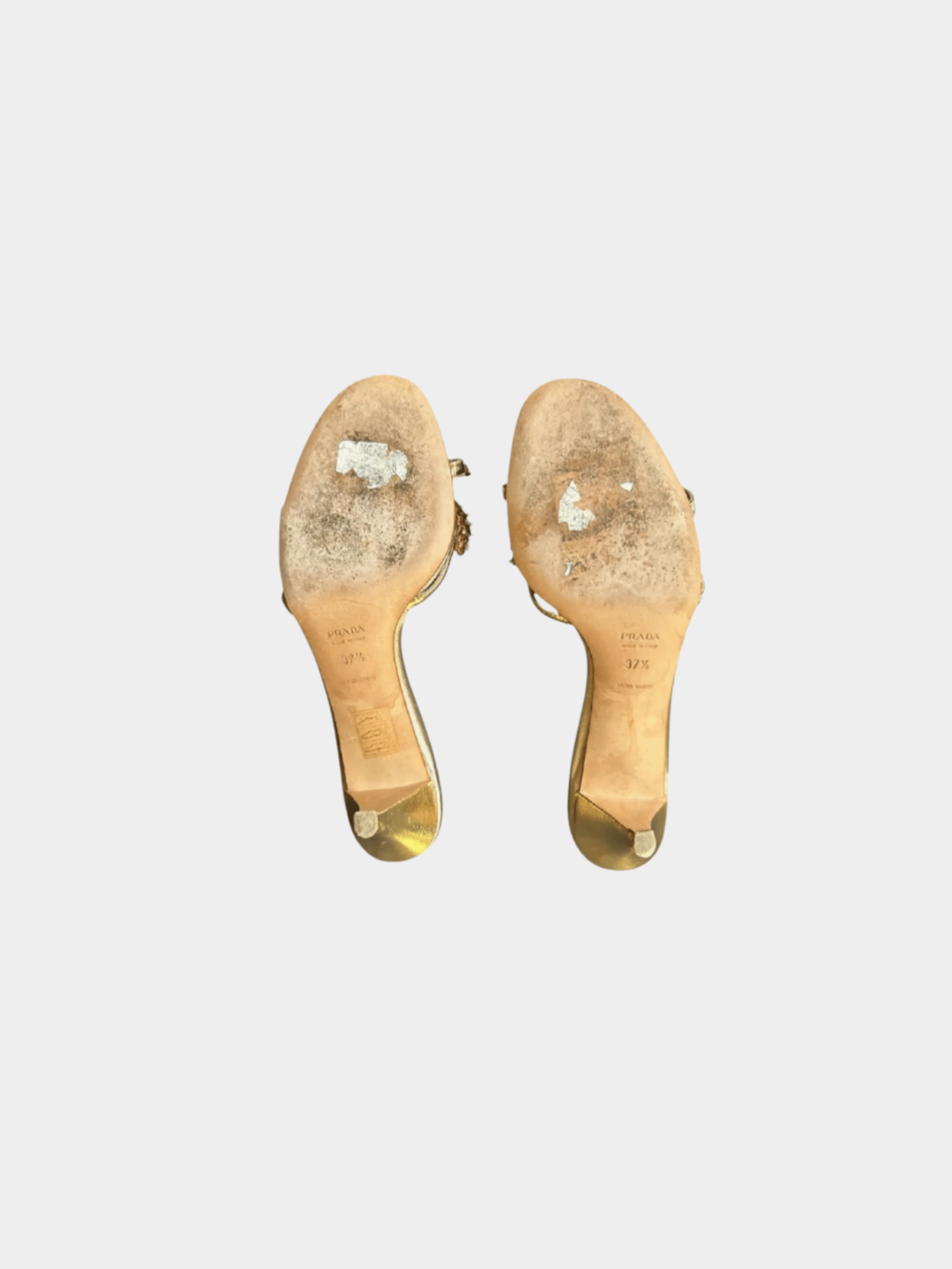 Prada 2000s Crystal Embedded Golden Mule Heels - Image 4