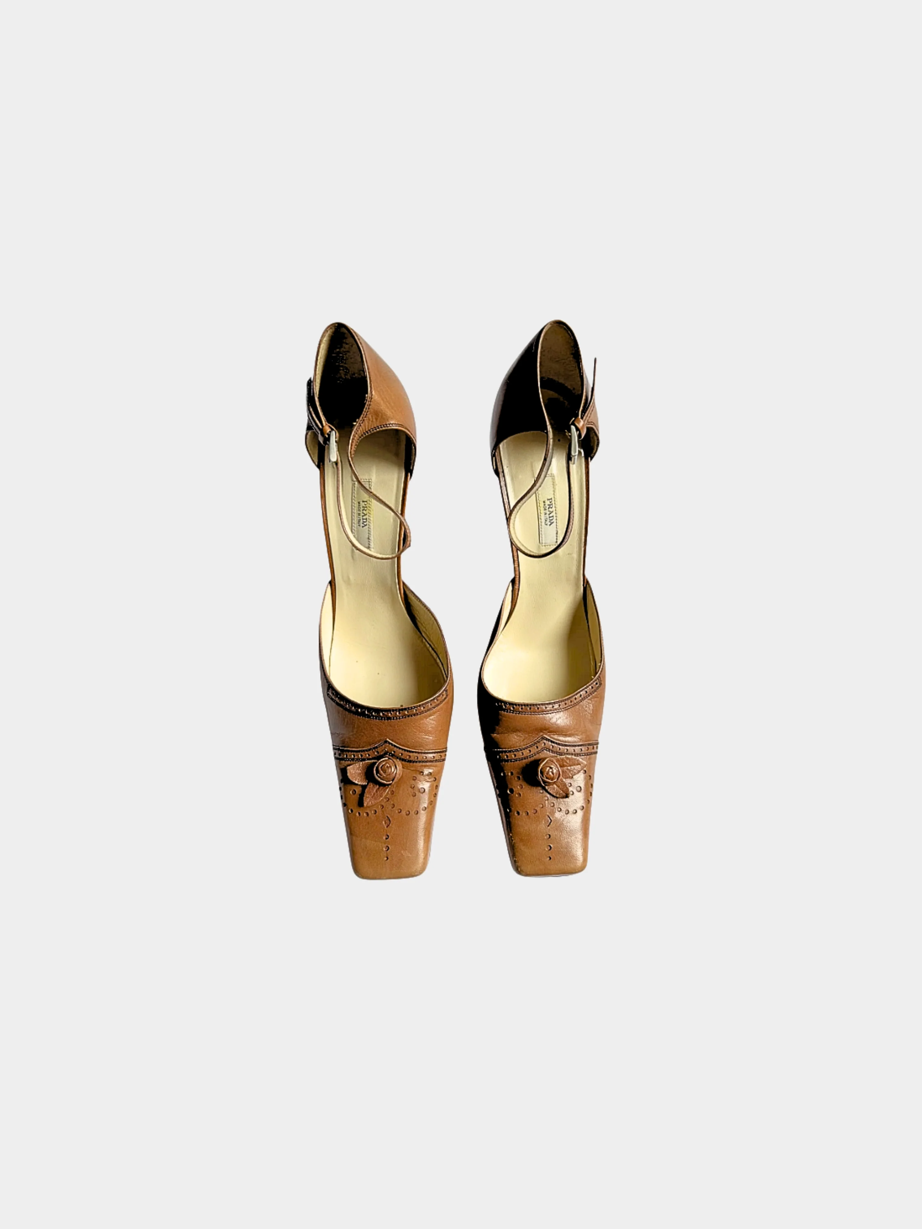 Prada 2000s Floral Brown Mary Jane Heels - Image 2