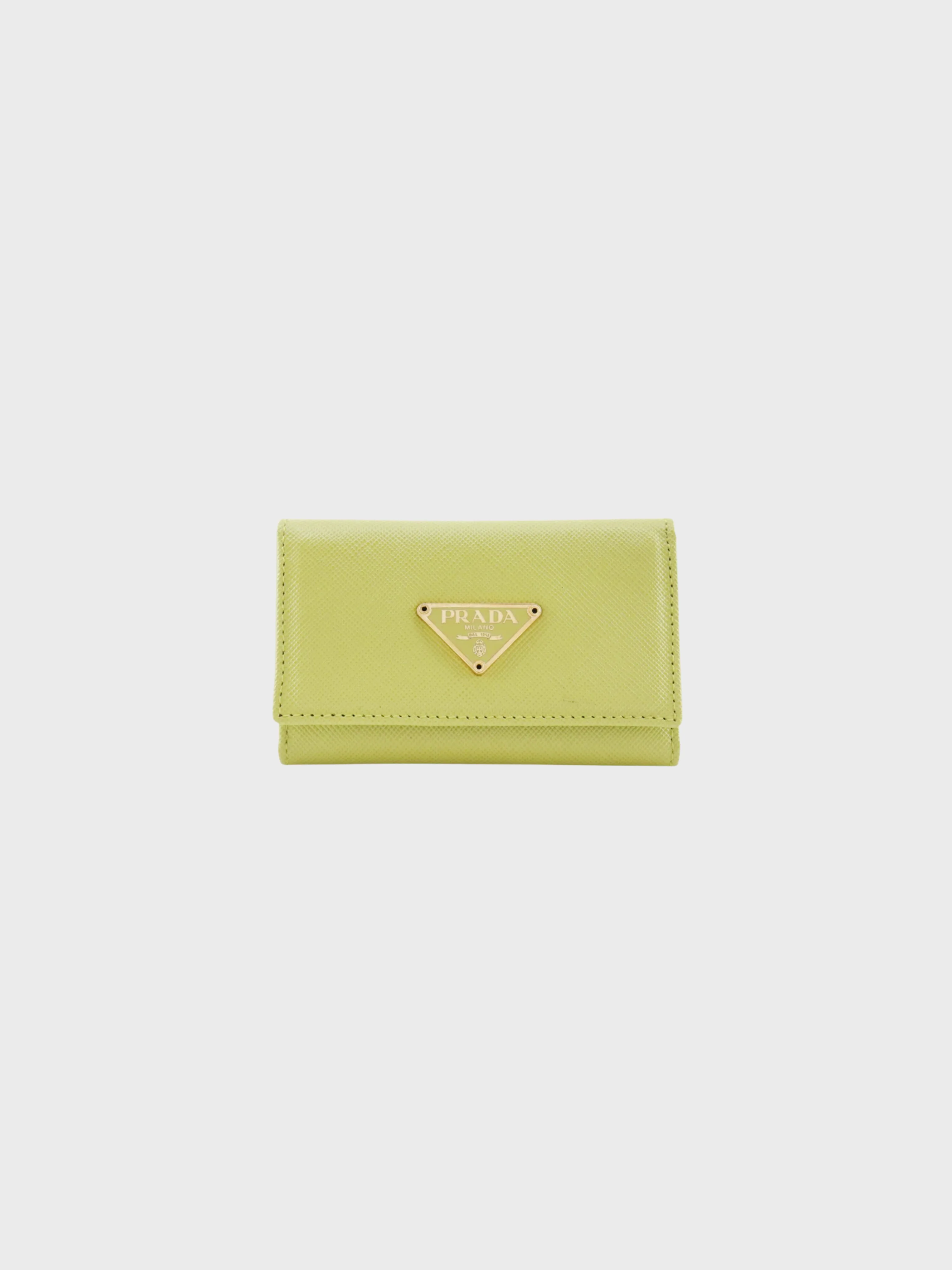 Prada SS 2020 Green Saffiano Leather Triangle Logo Key Case