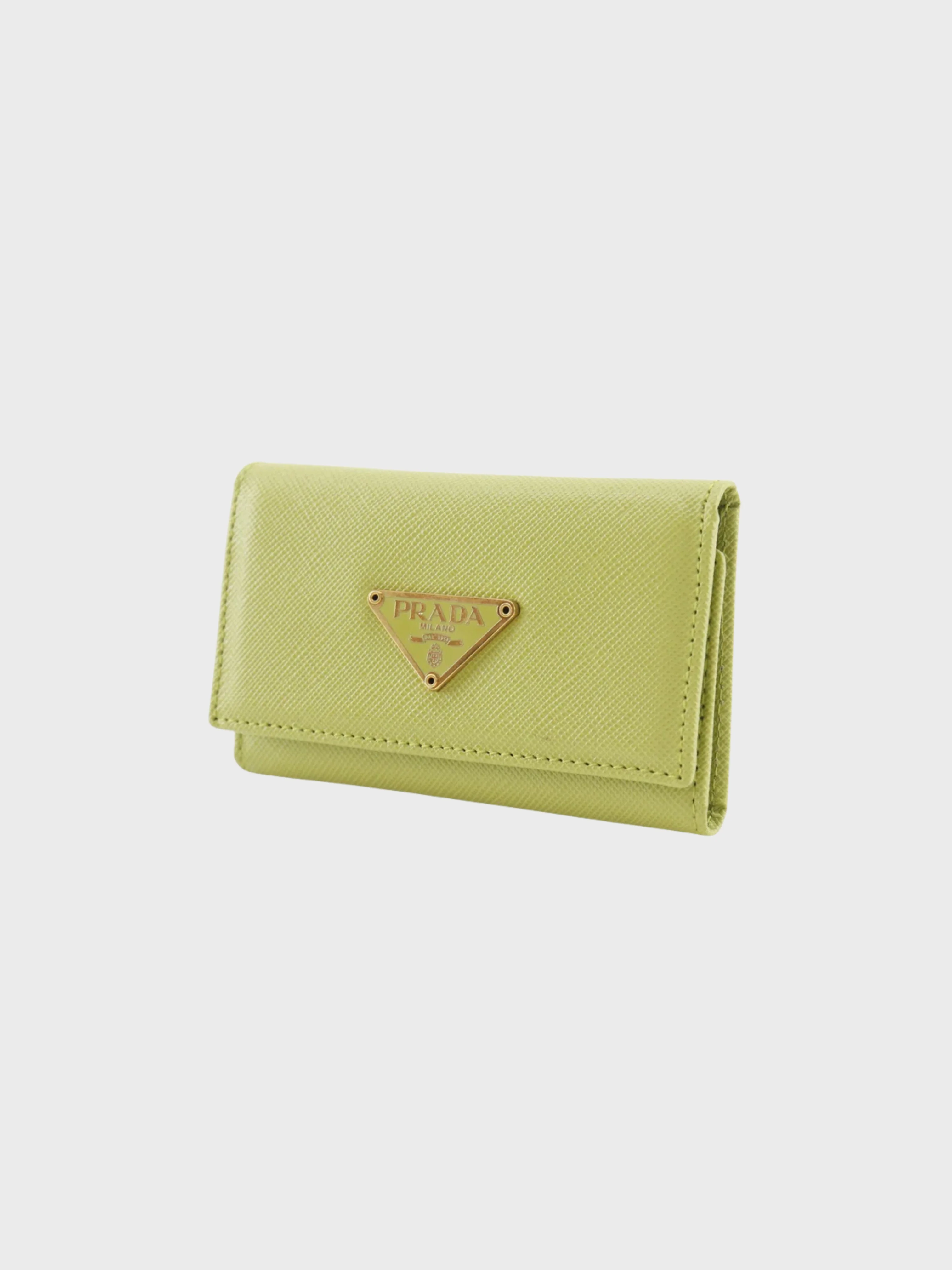 Prada SS 2020 Green Saffiano Leather Triangle Logo Key Case - Image 3