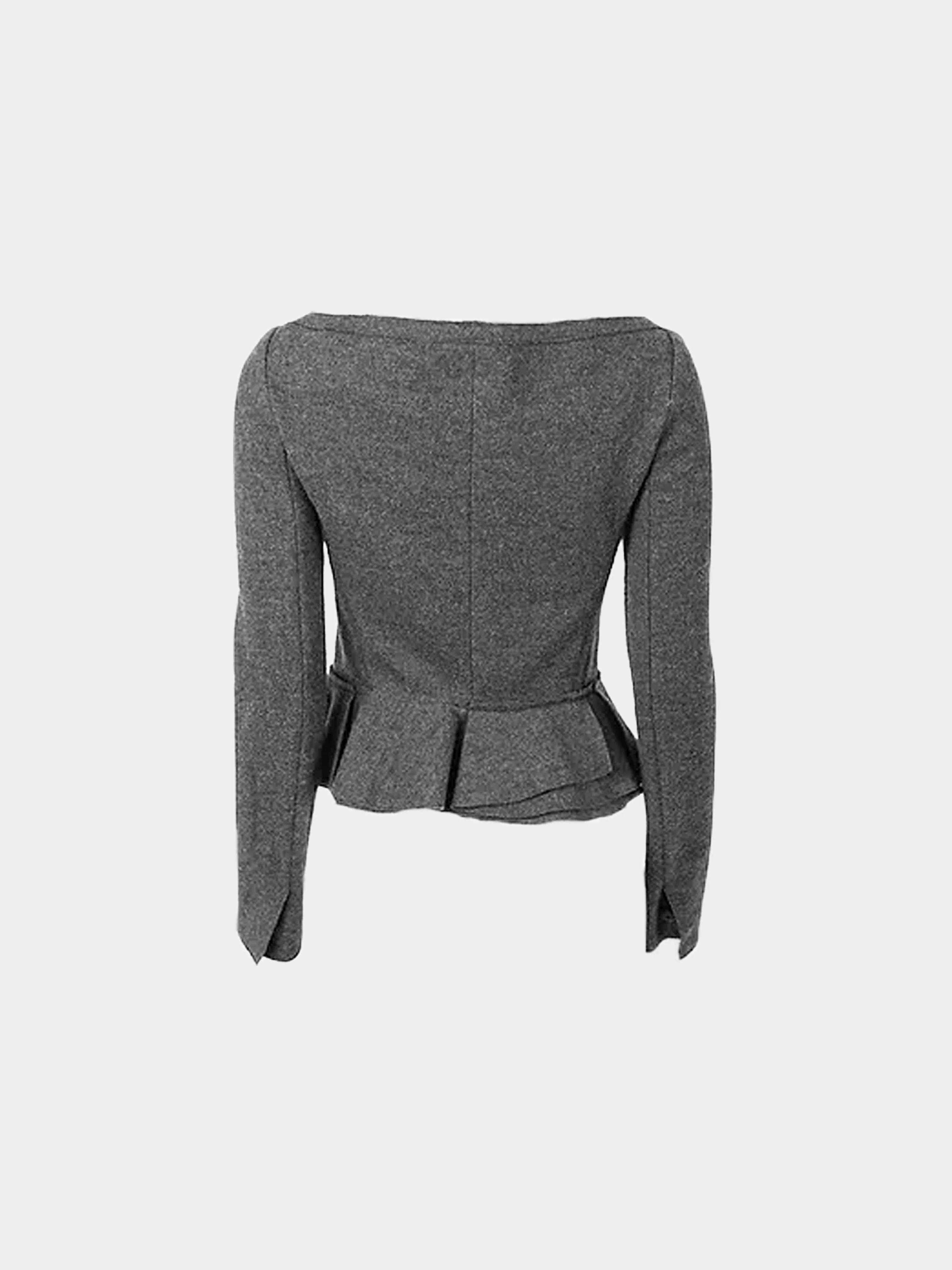 Prada 2000s Grey Wool Ruffled Peplum Waist Cardigan - Image 2