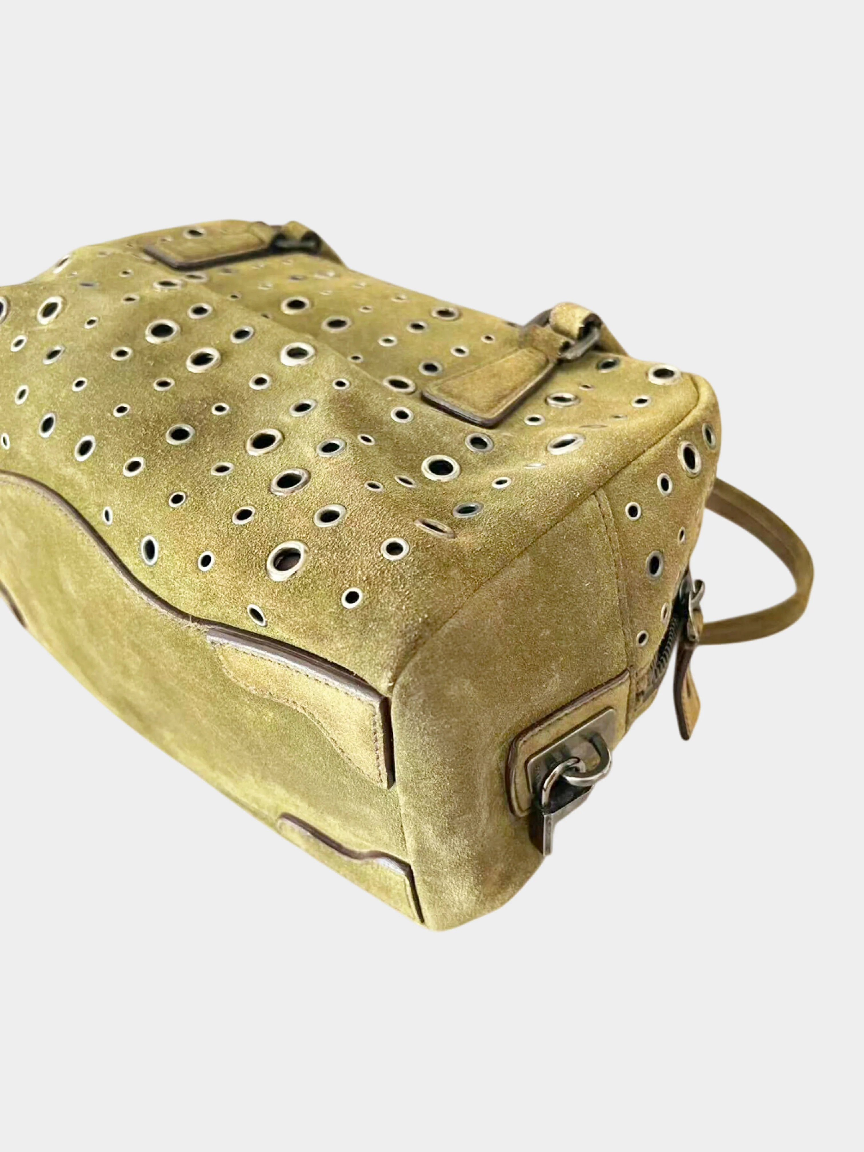 Prada 2000s Khaki Suede Grommet Bag - Image 2