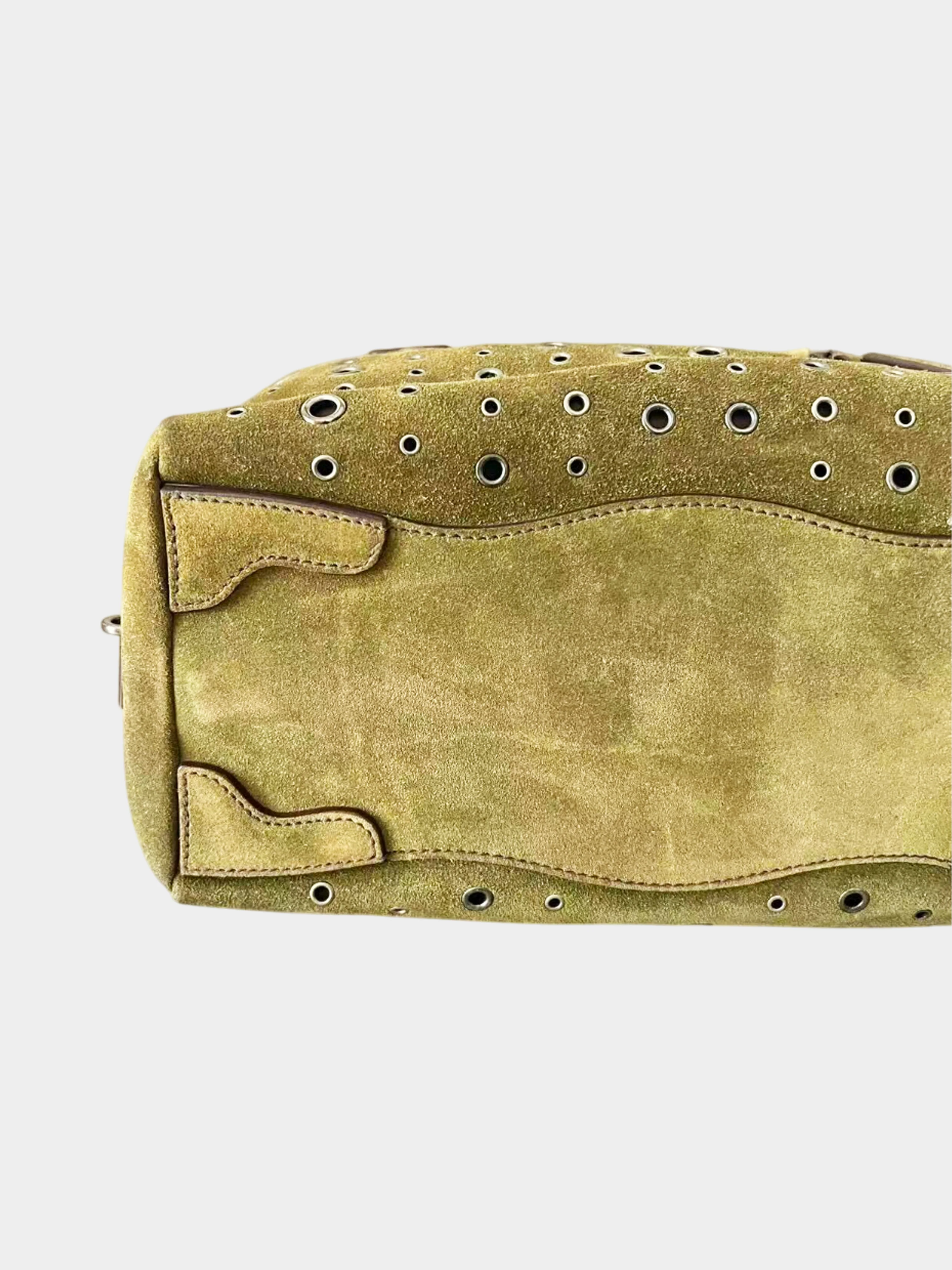 Prada 2000s Khaki Suede Grommet Bag - Image 4
