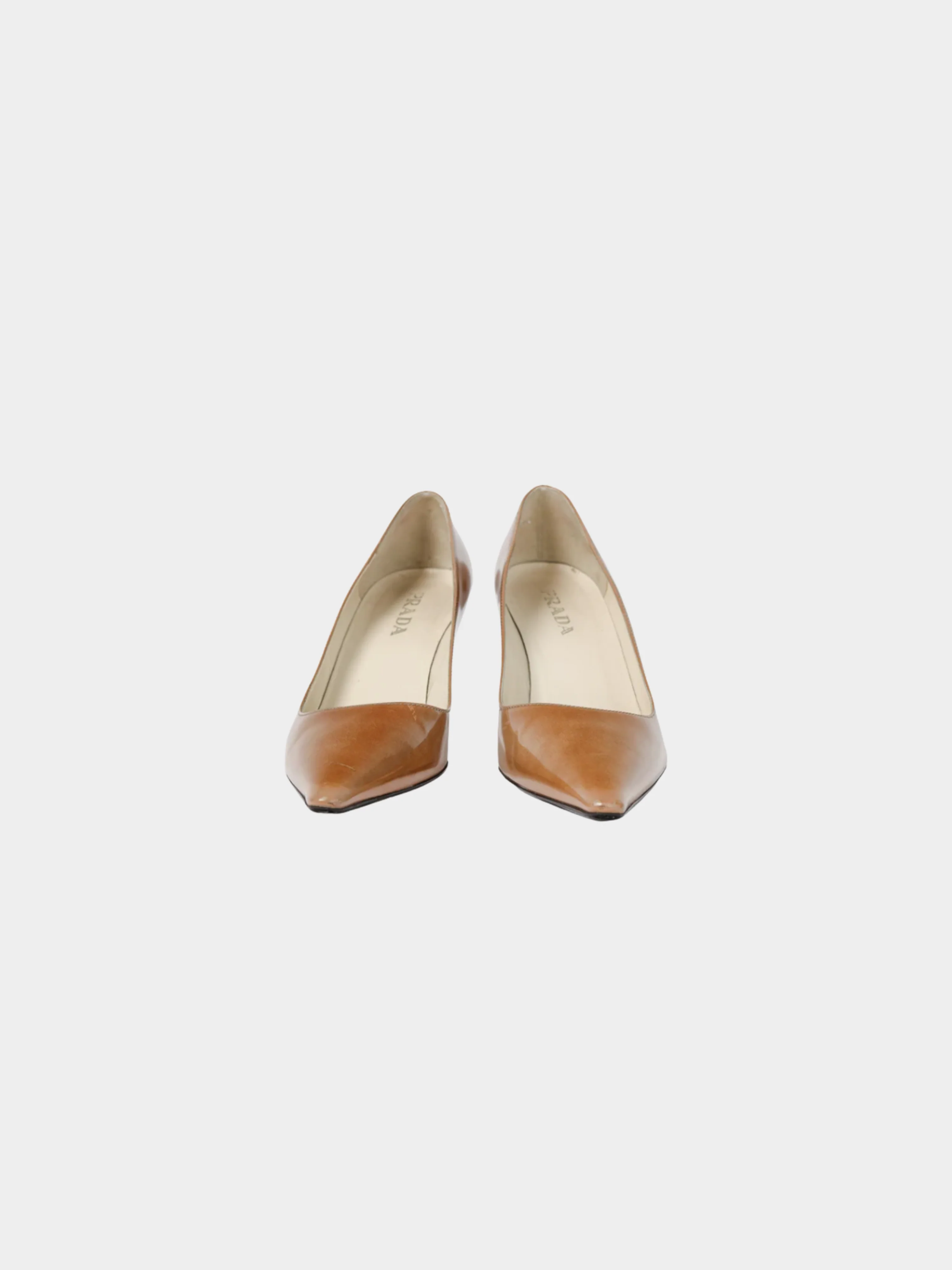 Prada 2000s Light Brown Buffed Patent Leather Pointed-Toe Pumps - Image 2