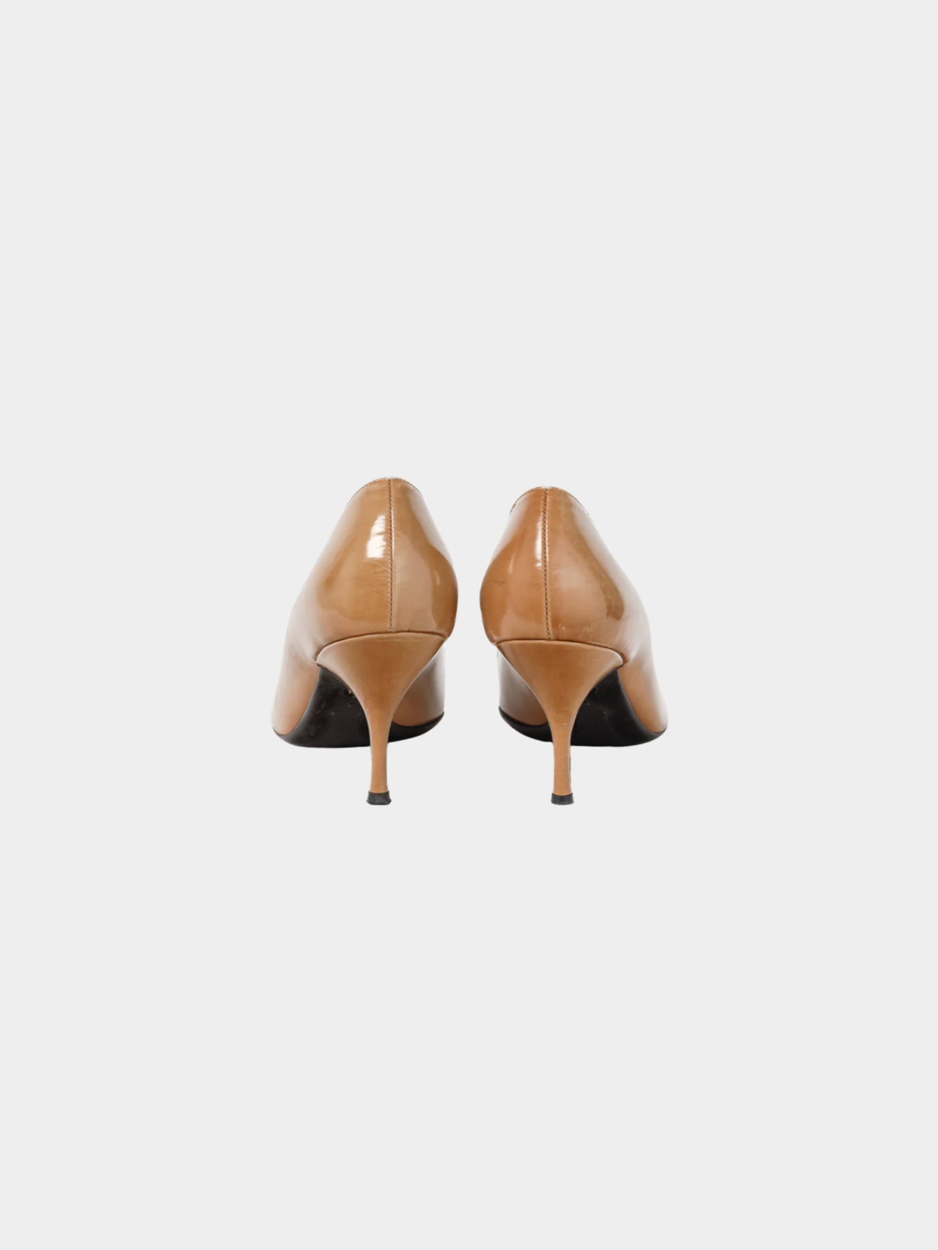 Prada 2000s Light Brown Buffed Patent Leather Pointed-Toe Pumps - Image 3