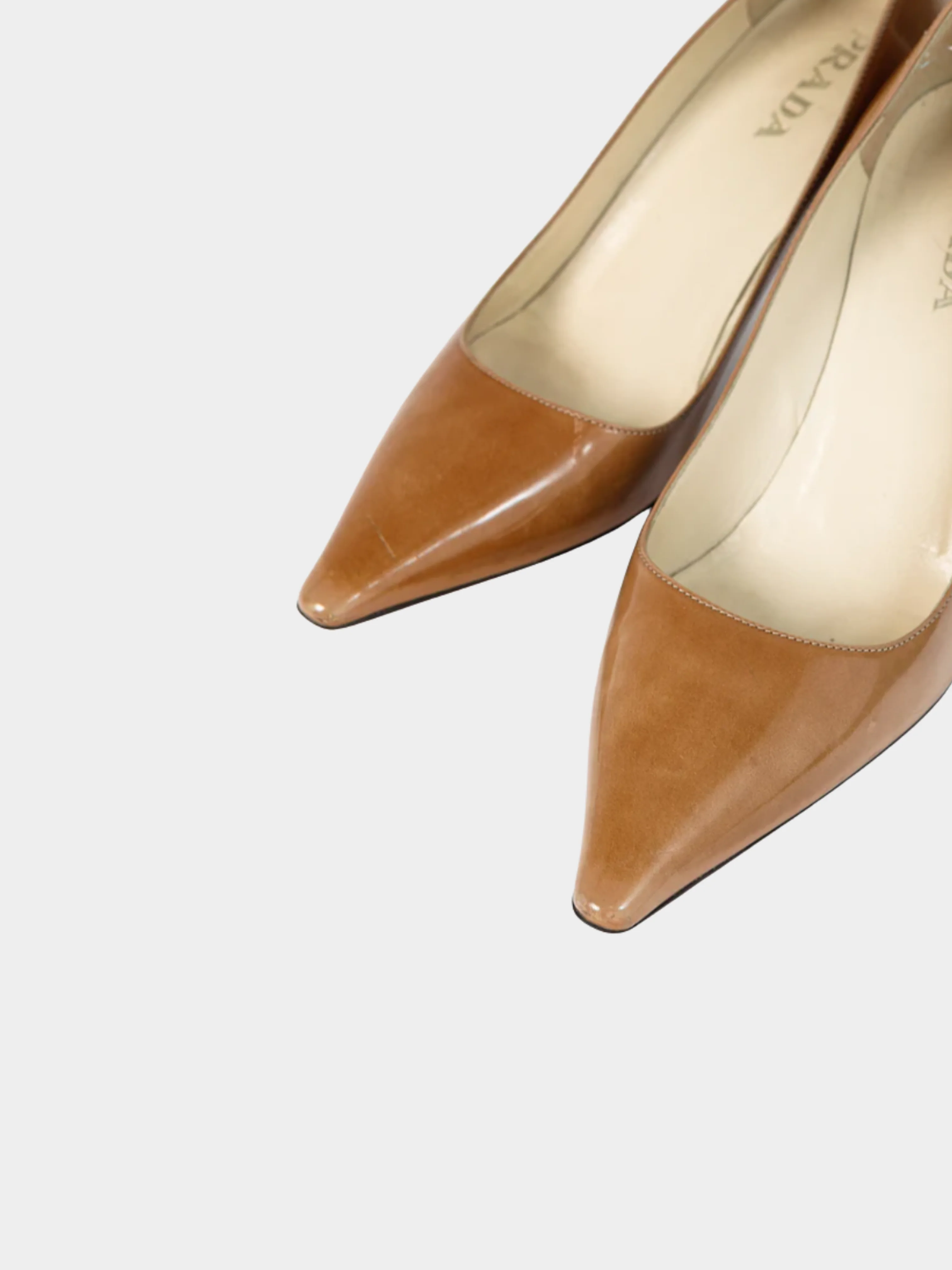 Prada 2000s Light Brown Buffed Patent Leather Pointed-Toe Pumps - Image 4