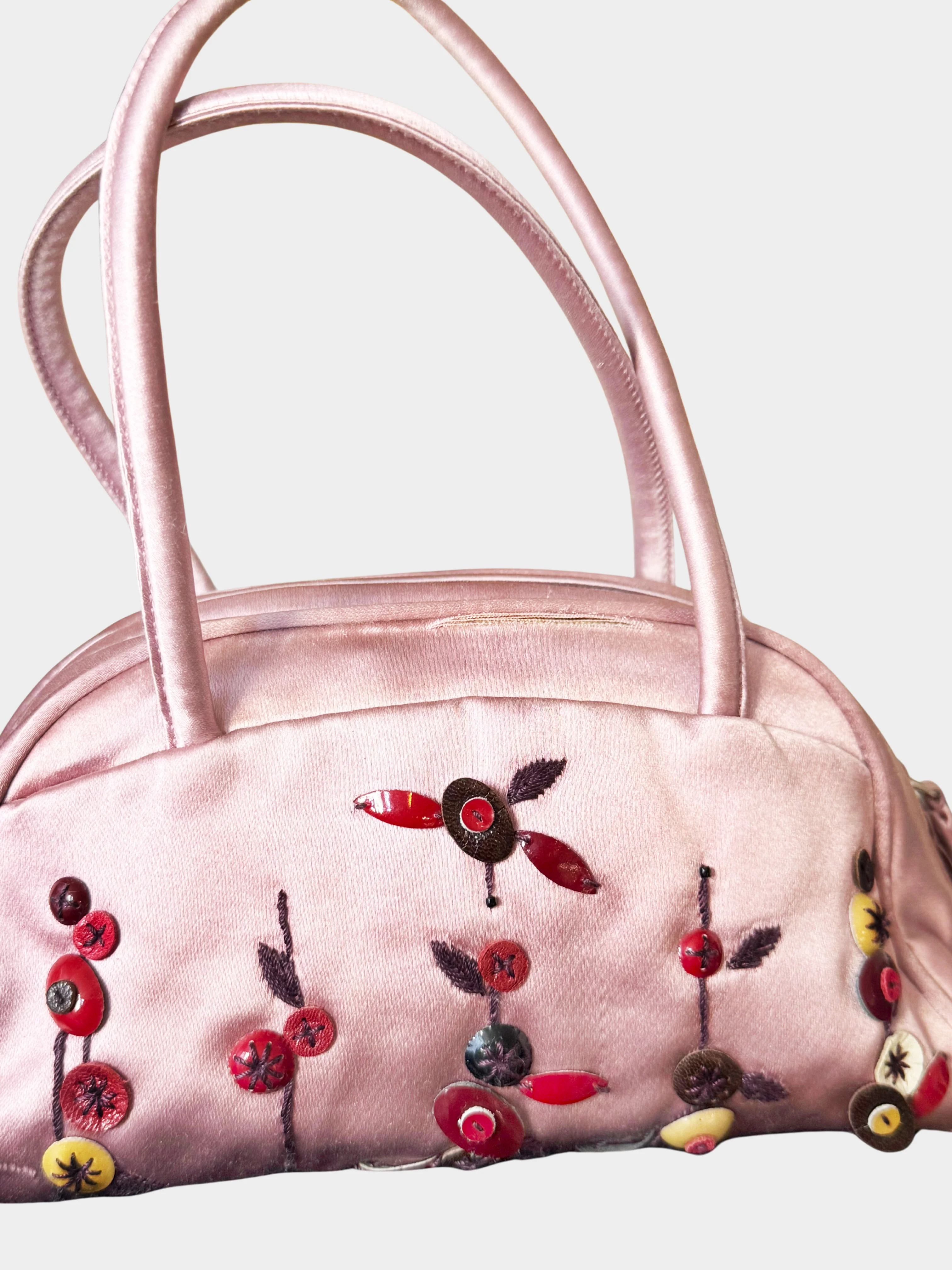 Prada 2000s Lilac Satin Embroidered Mini Bowler Bag - Image 3