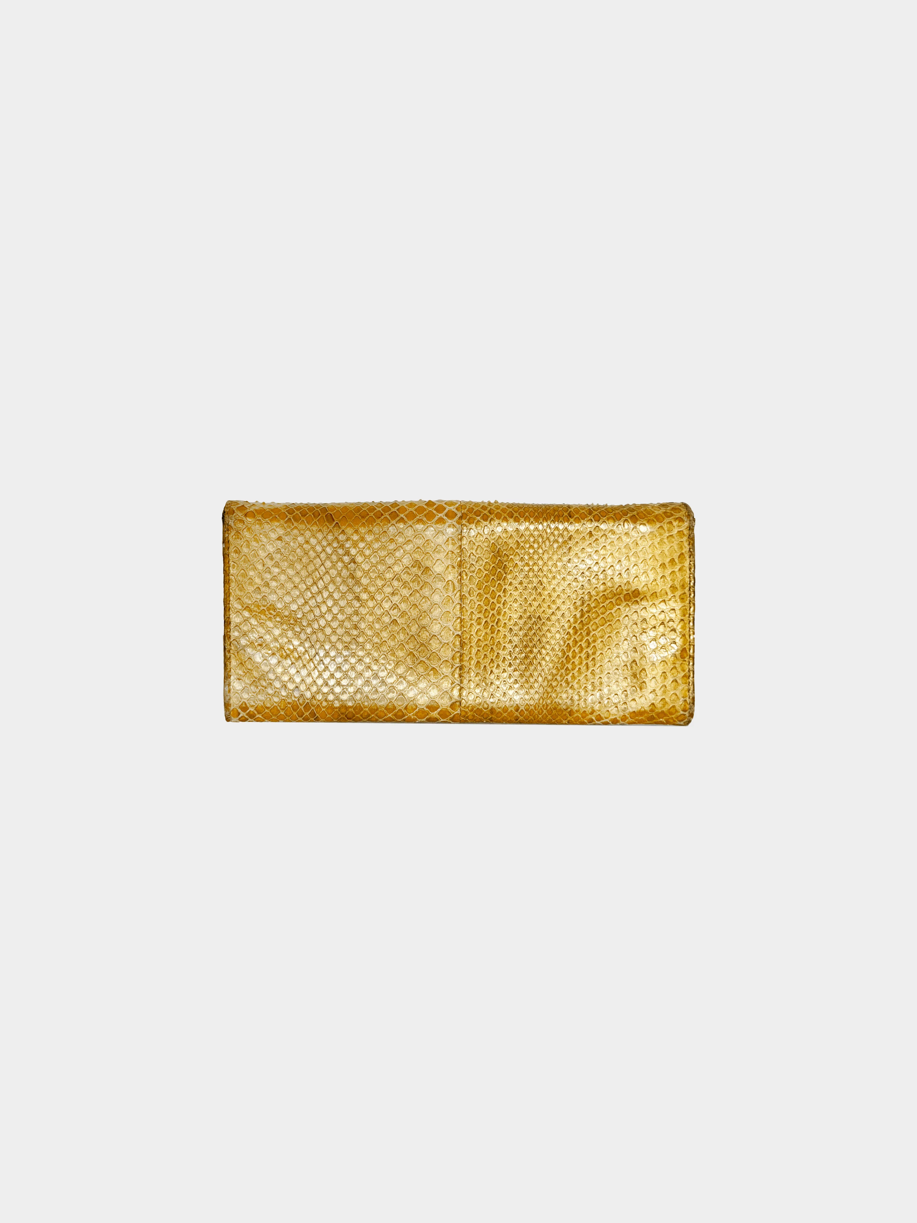 Prada 2000s Metallic Gold Python Leather Long Wallet - Image 2