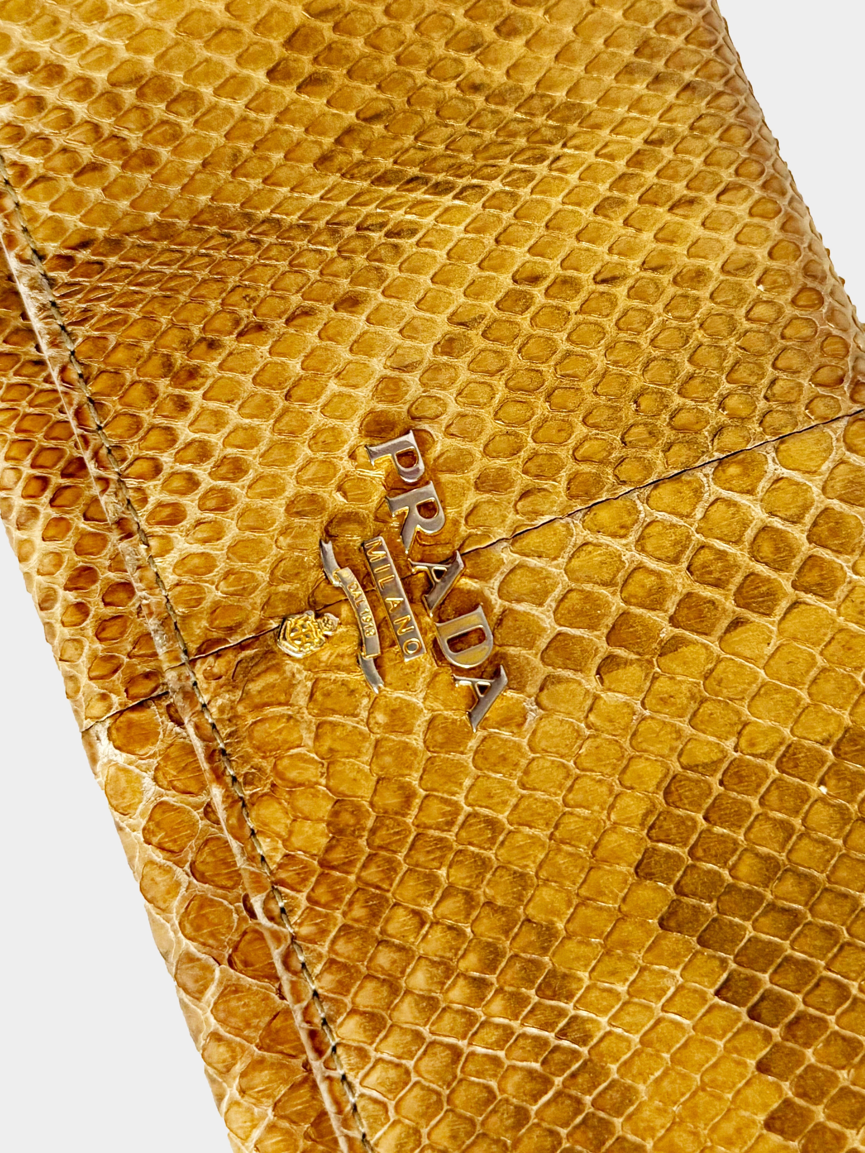 Prada 2000s Metallic Gold Python Leather Long Wallet - Image 3