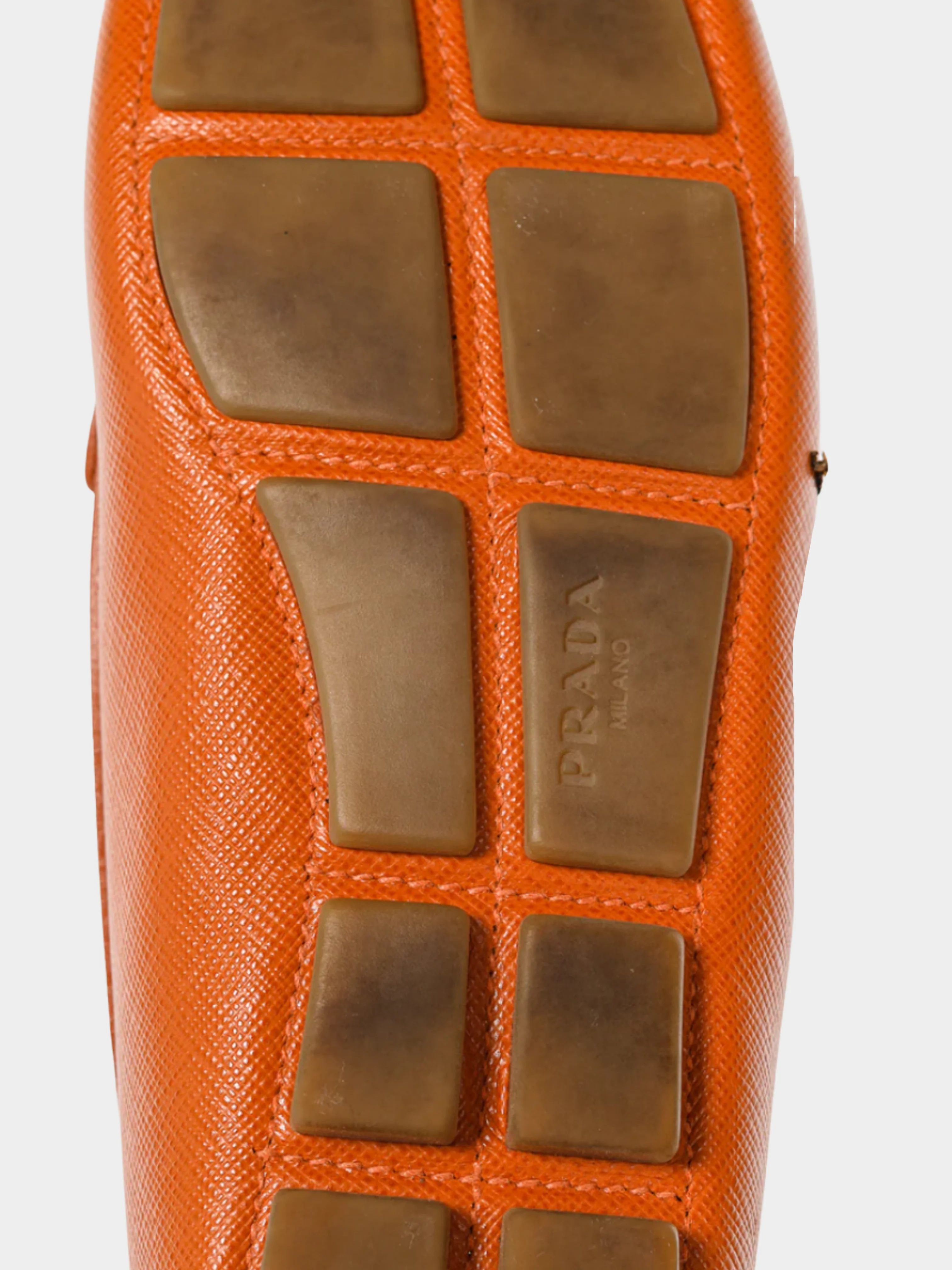 Prada 2000s Orange Saffiano Leather Tassel-Bow Loafers - Image 8