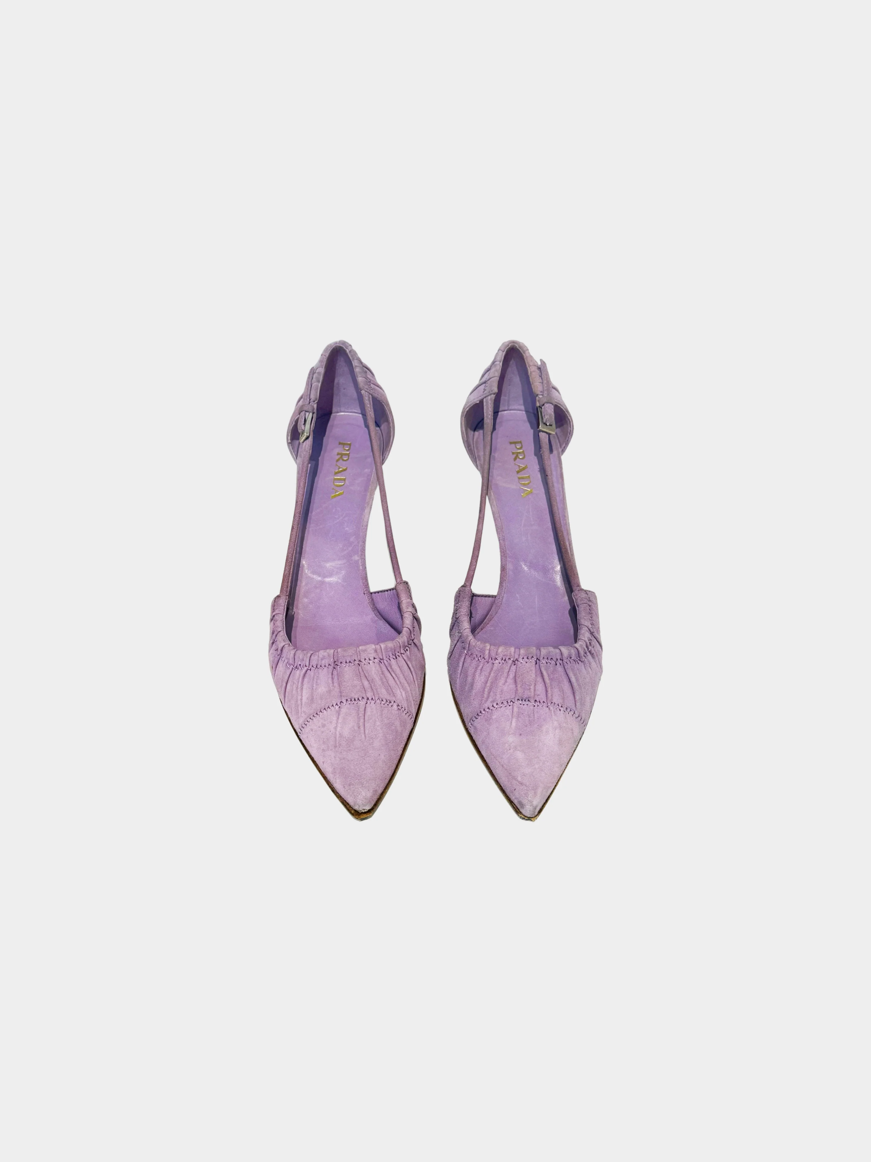 Prada 2000s Purple Suede Gathered-detail Heels - Image 2
